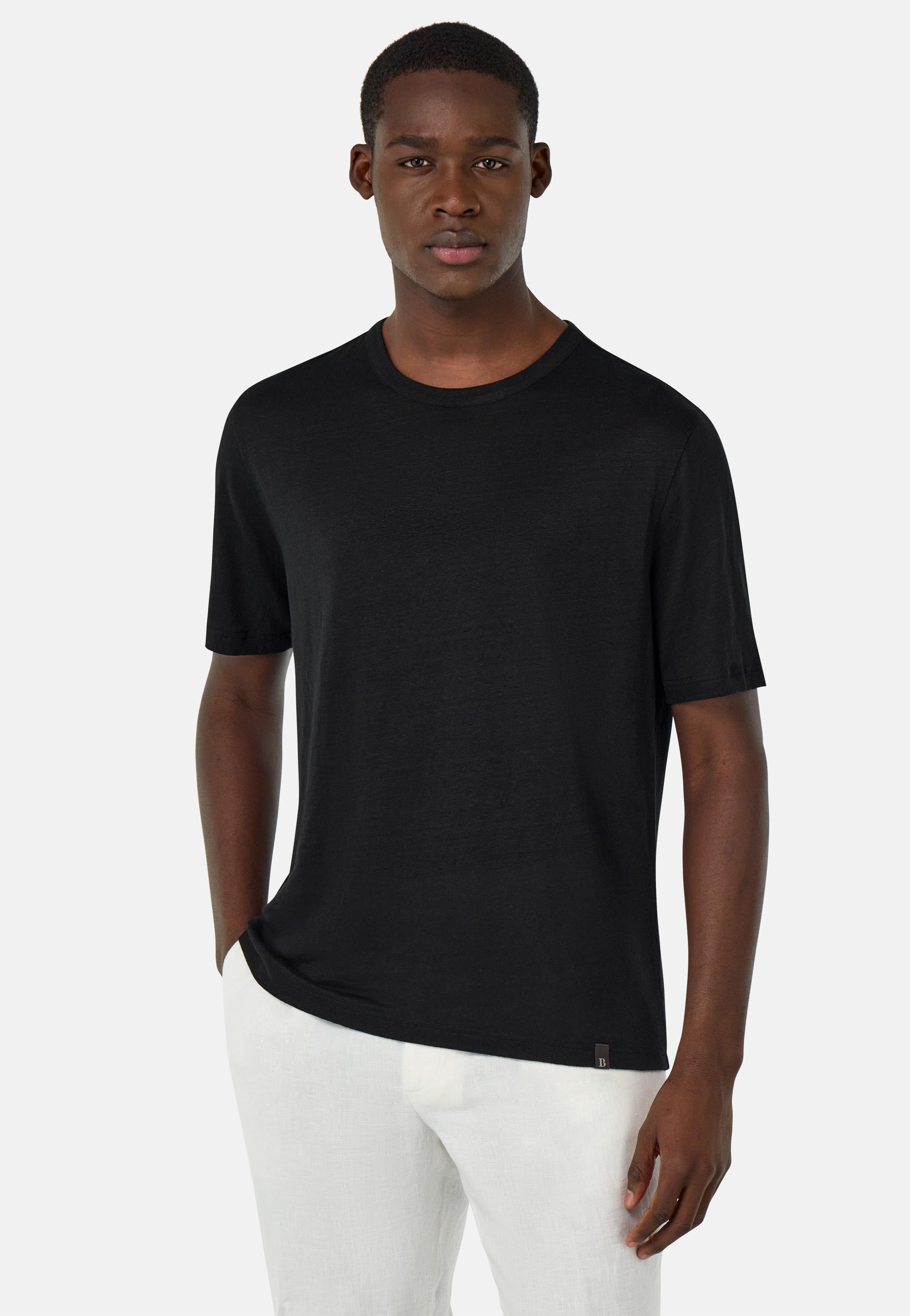 T-Shirt in Stretch Linen Jersey Black, Black, medium