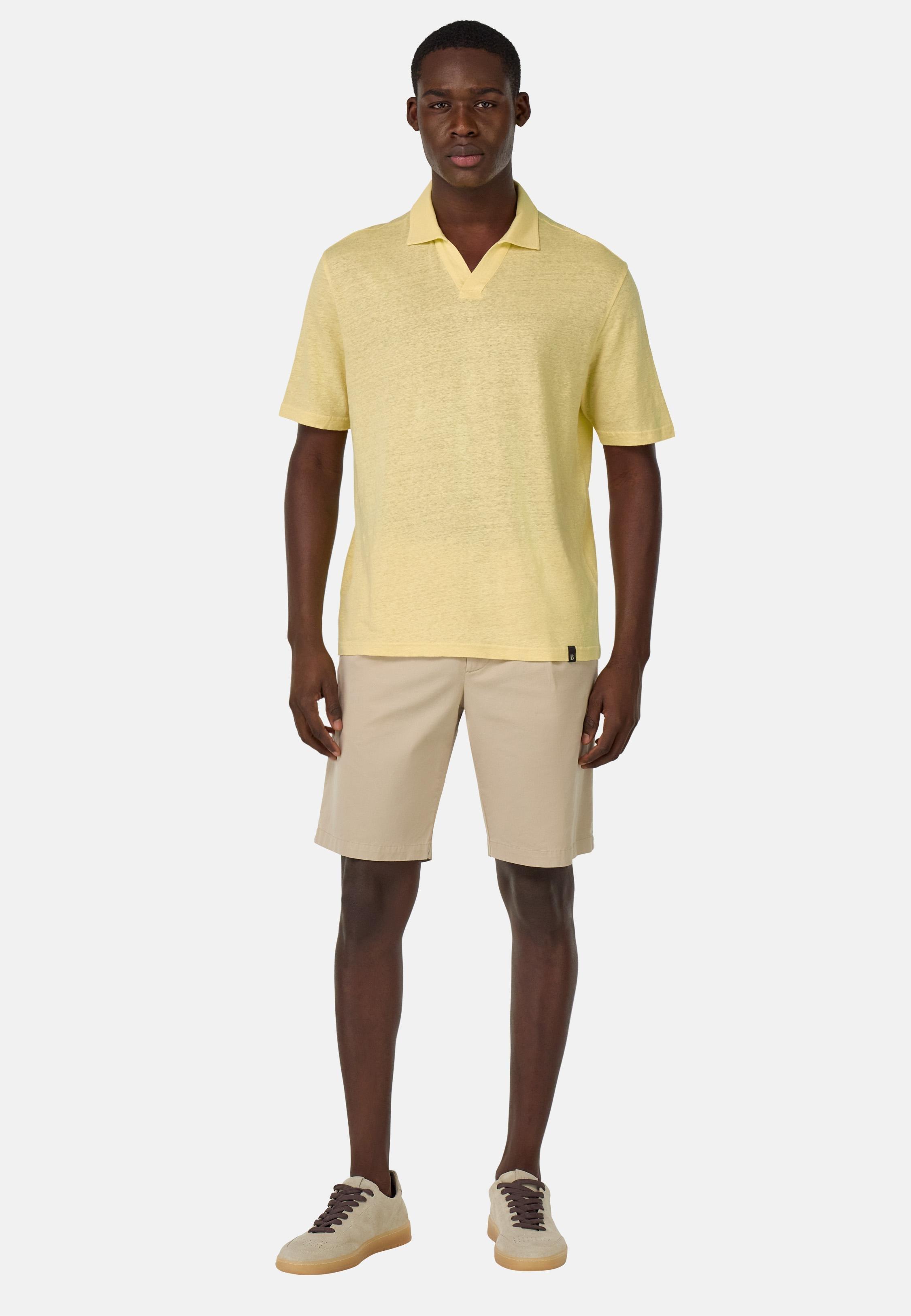 Stretch Linen Jersey Polo Shirt Yellow, Yellow, medium