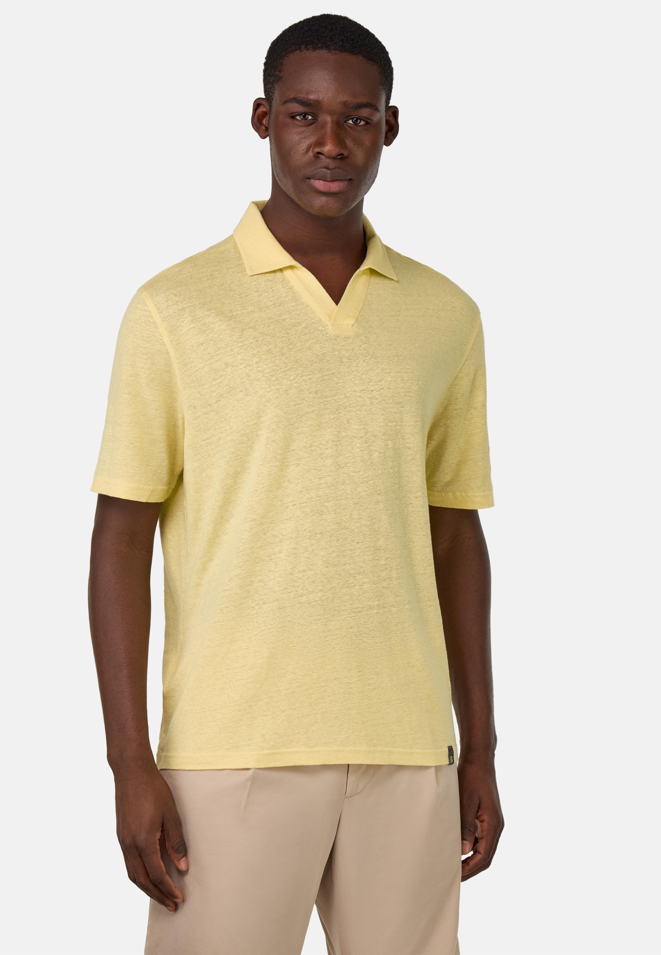 Stretch Linen Jersey Polo Shirt Yellow, Yellow, medium