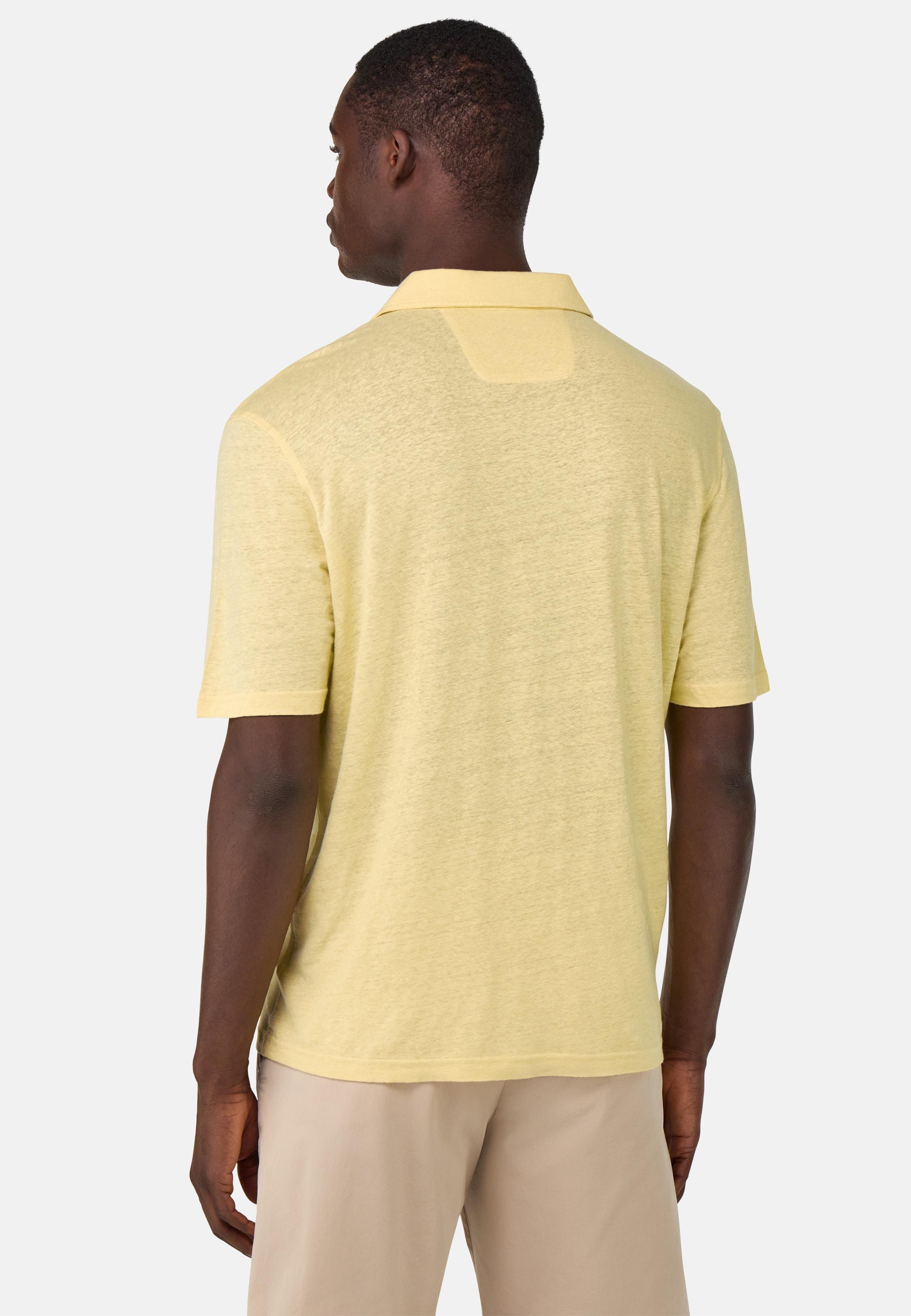 Stretch Linen Jersey Polo Shirt Yellow, Yellow, medium
