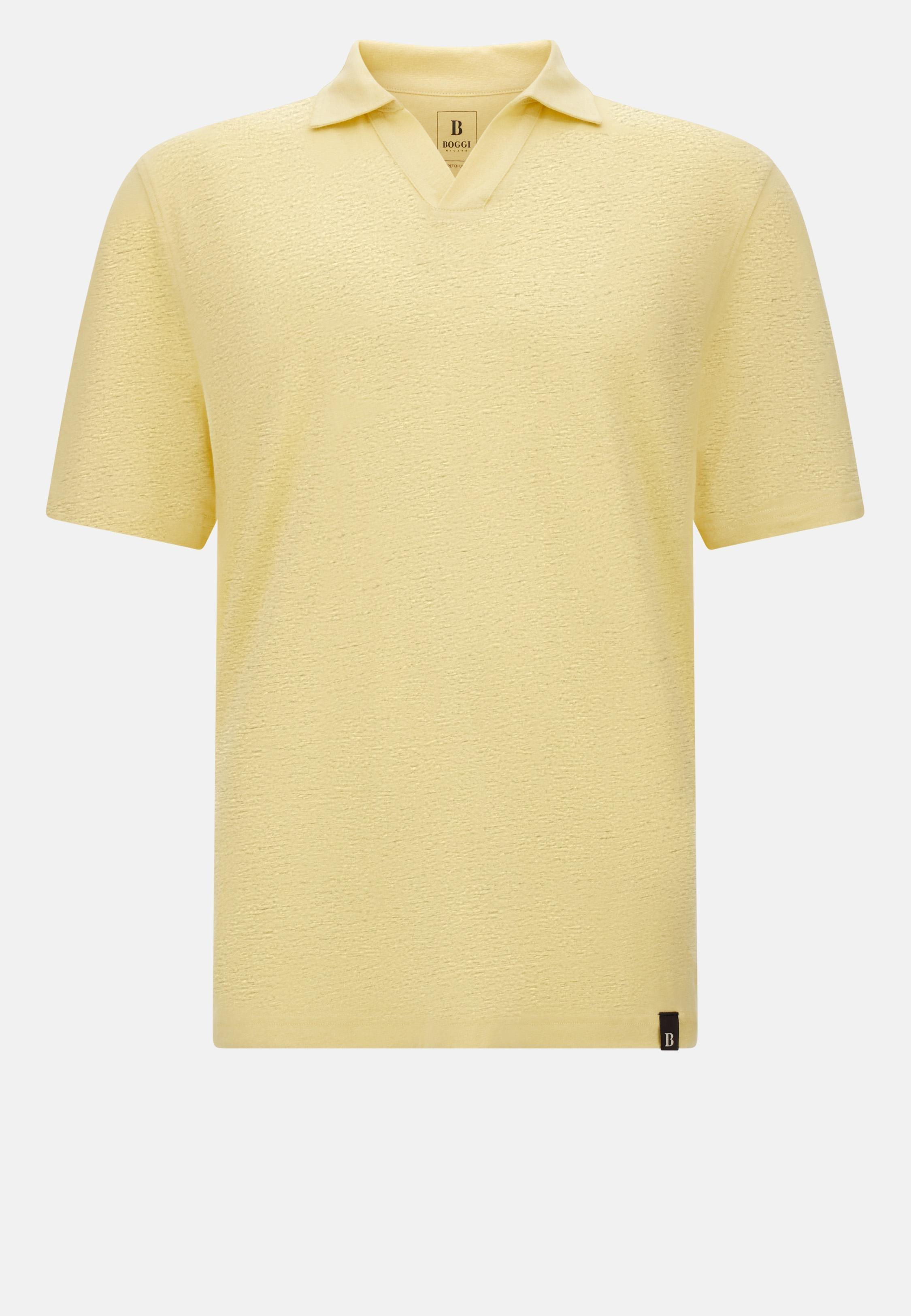 Stretch Linen Jersey Polo Shirt Yellow, Yellow, large image number 3