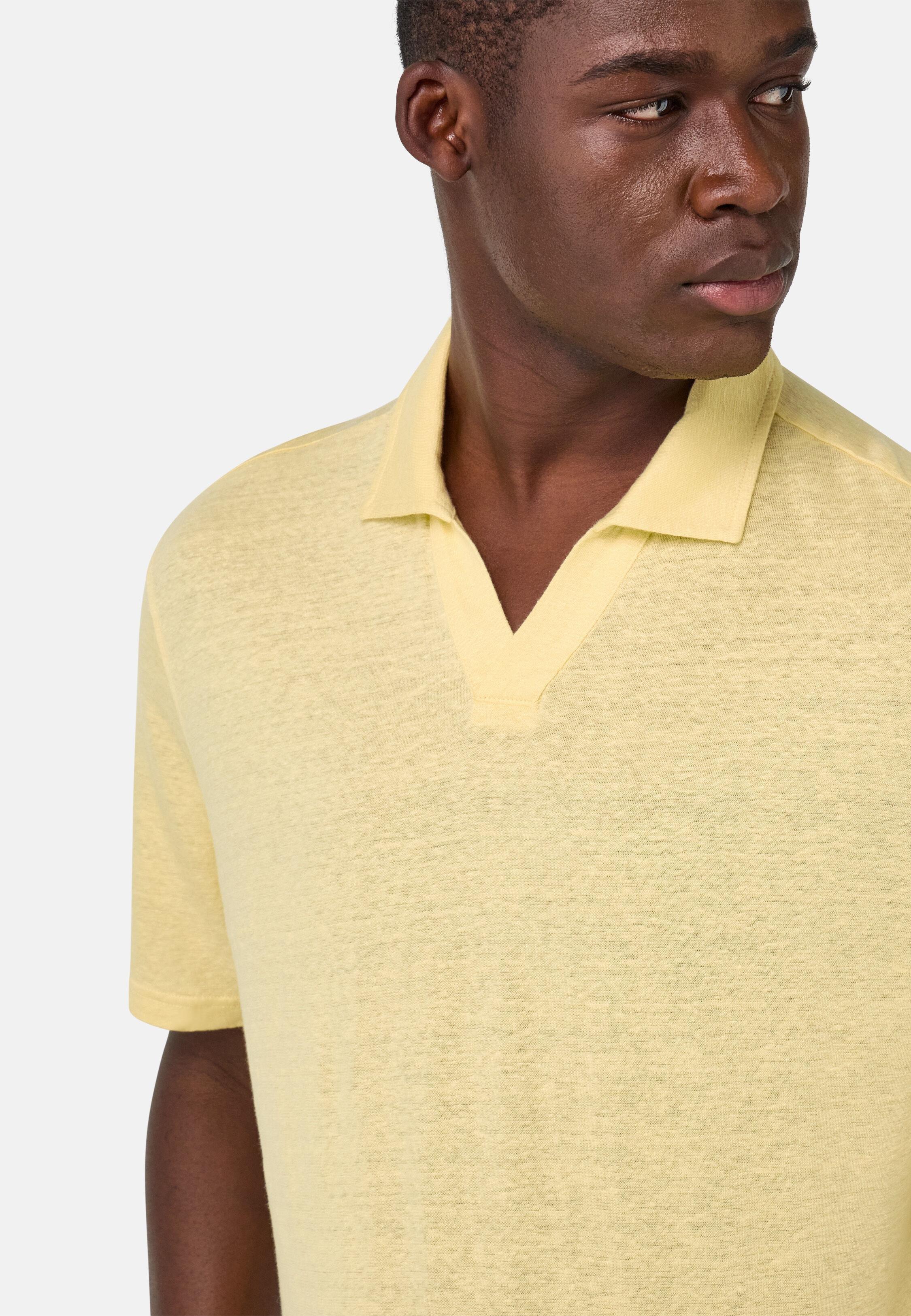 Stretch Linen Jersey Polo Shirt Yellow, Yellow, large image number 5
