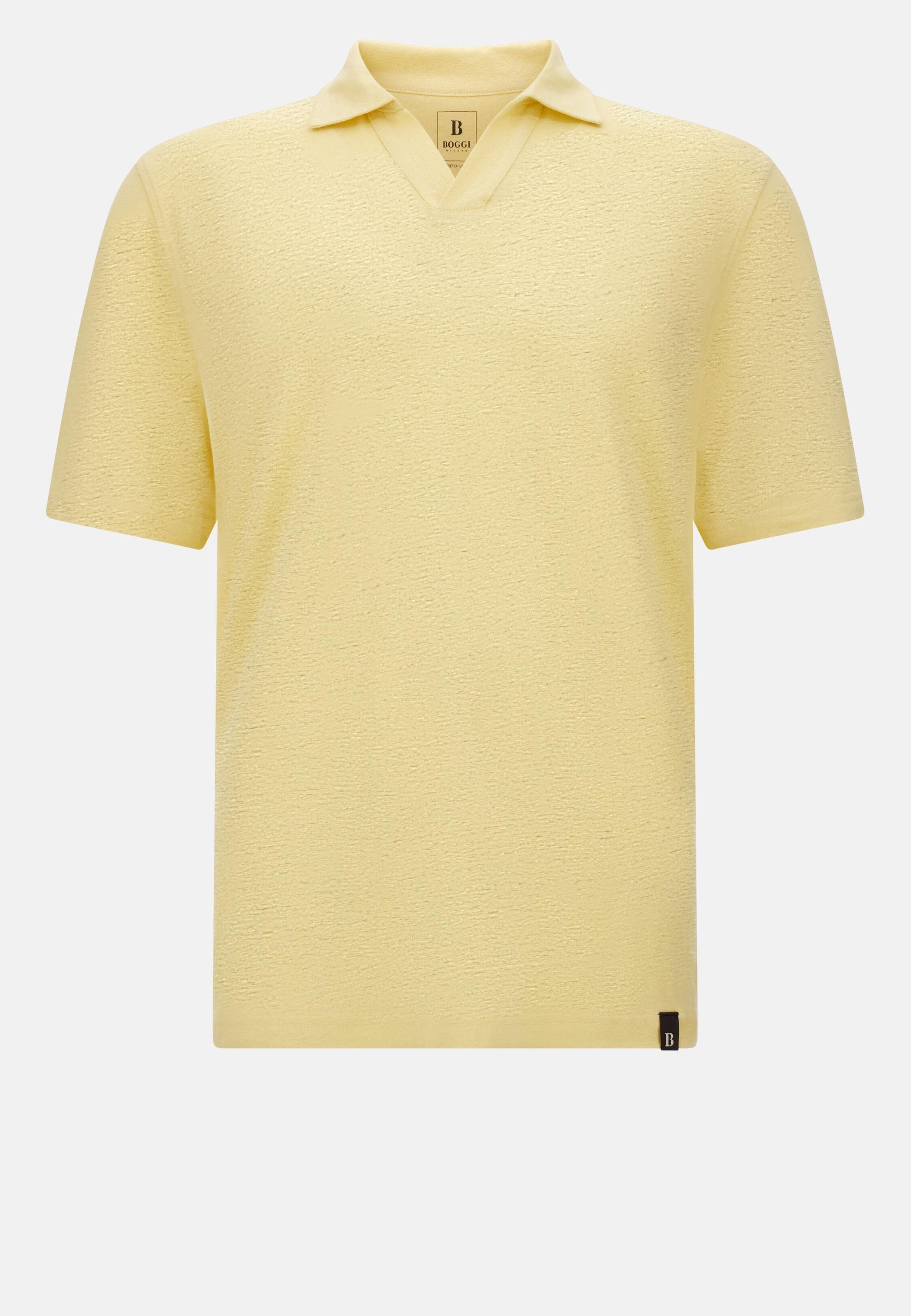 Stretch Linen Jersey Polo Shirt Yellow, Yellow, large image number 7