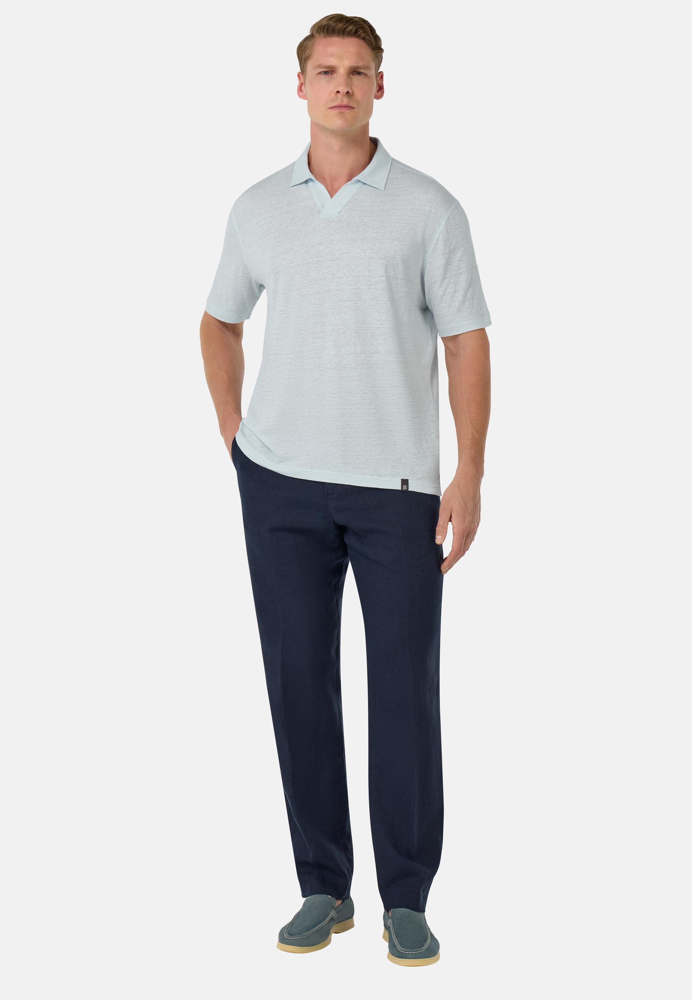 Stretch Linen Jersey Polo Shirt Blue, , large image number 0