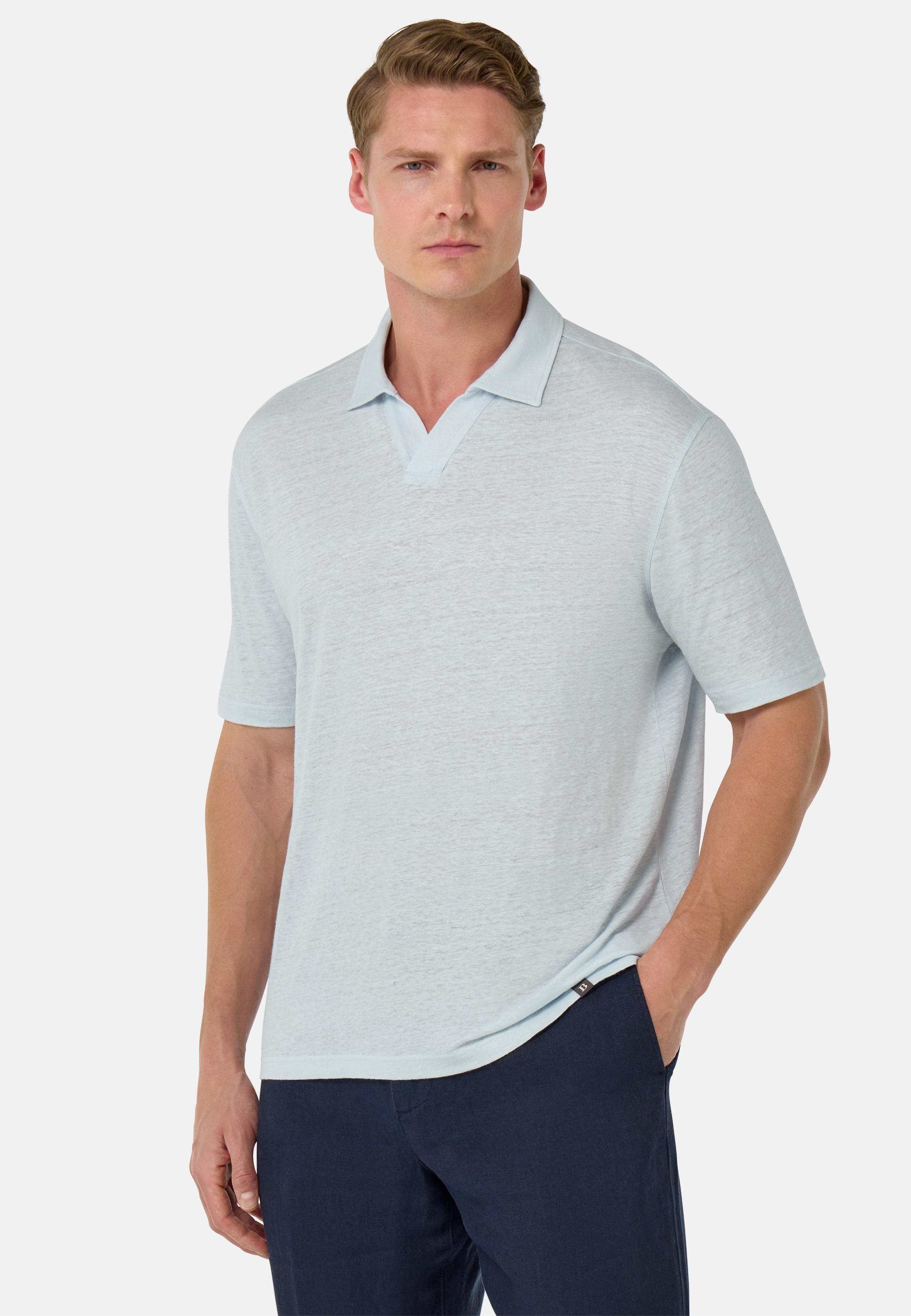 Stretch Linen Jersey Polo Shirt Blue, Light Blue, medium