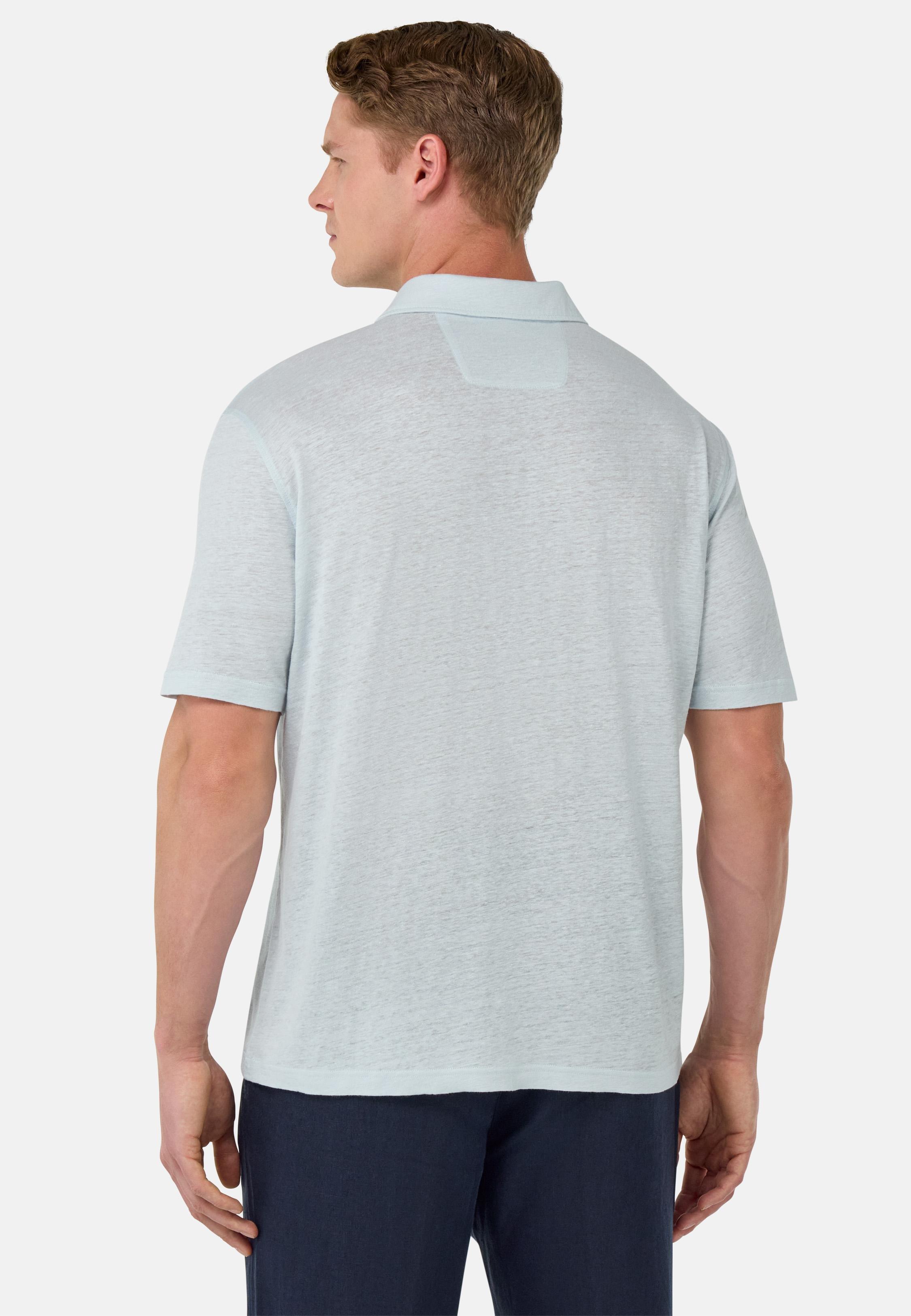 Stretch Linen Jersey Polo Shirt Blue, Light Blue, medium