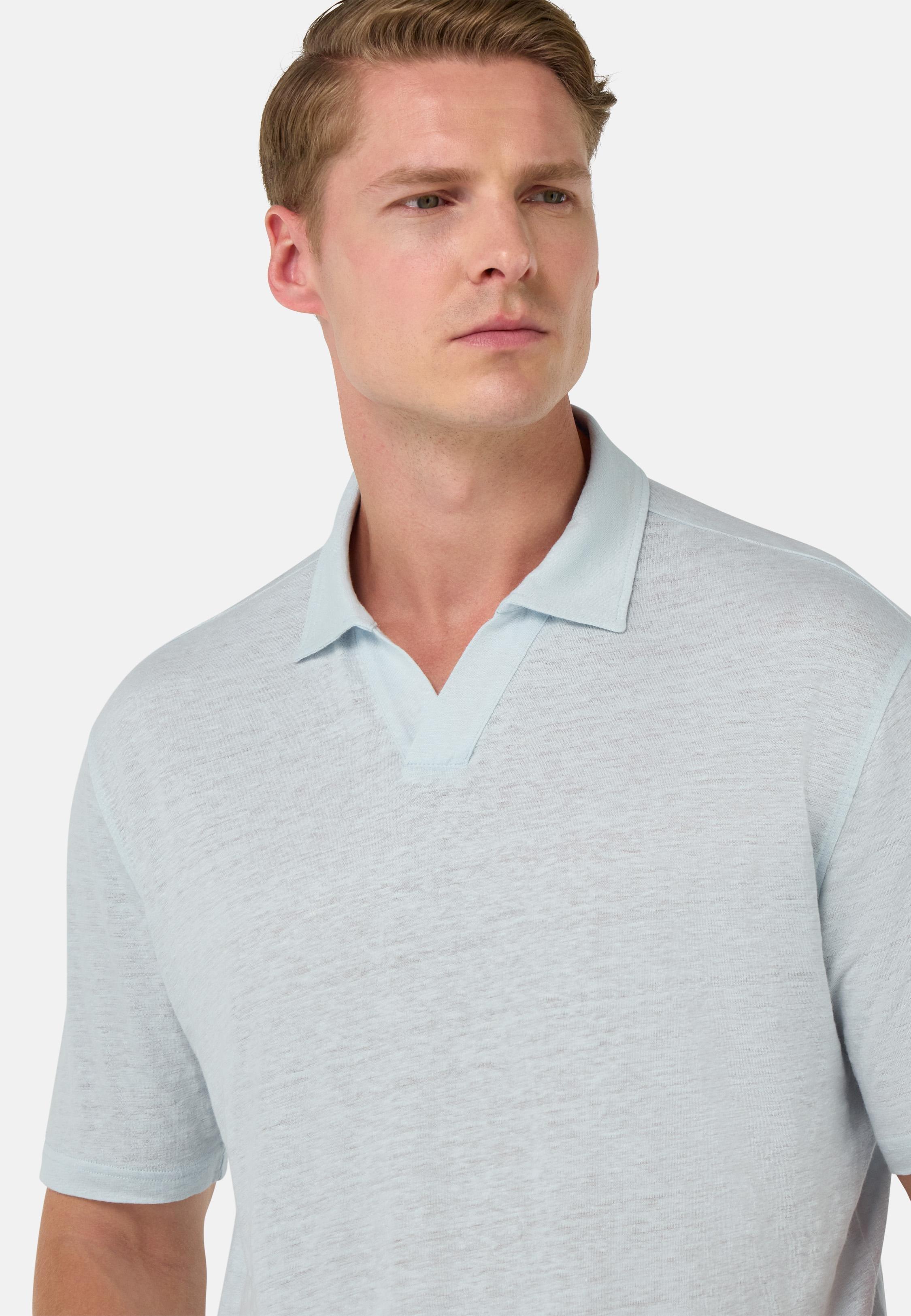 Stretch Linen Jersey Polo Shirt Blue, Light Blue, large image number 3