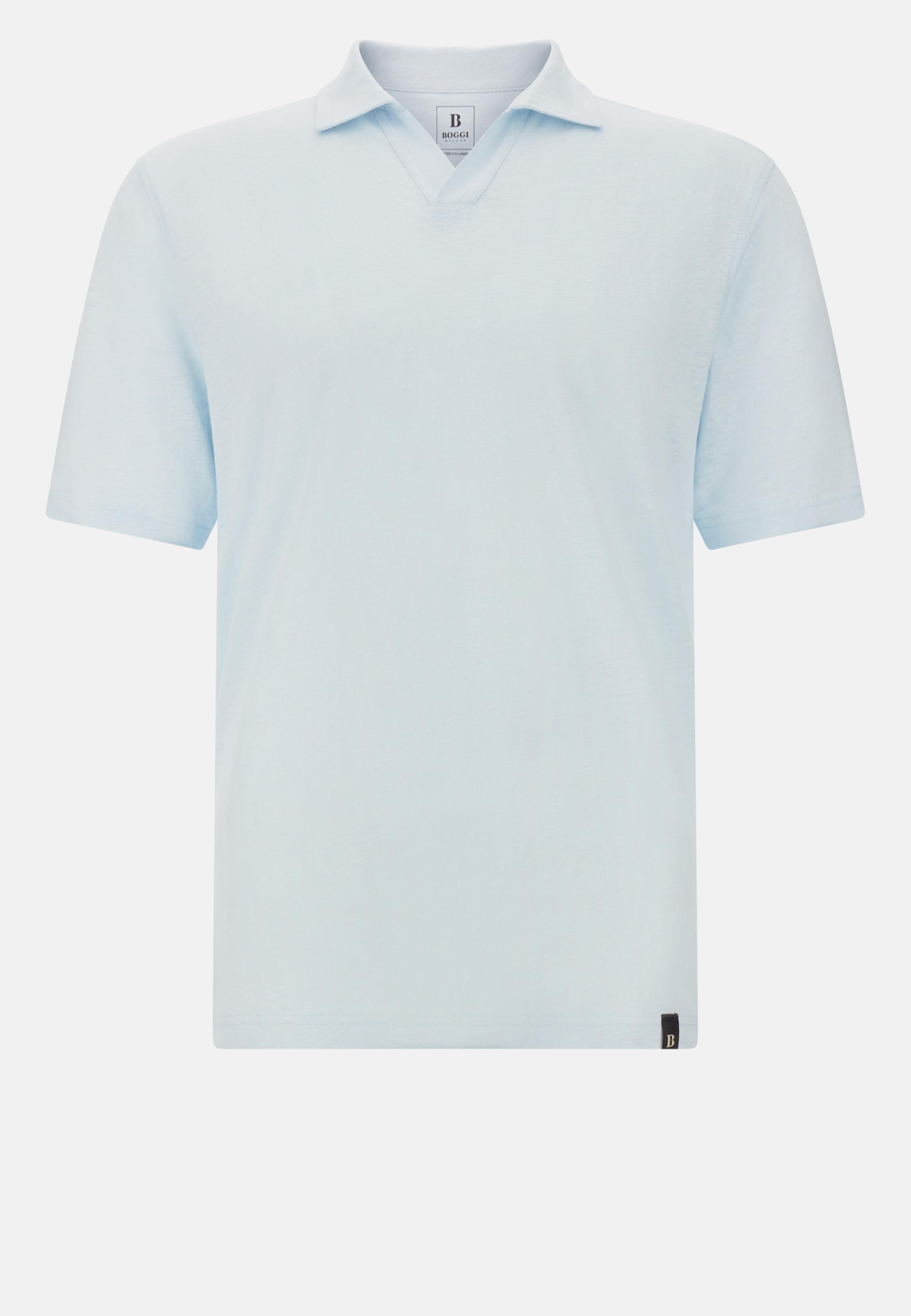 Stretch Linen Jersey Polo Shirt Blue, , large image number 4