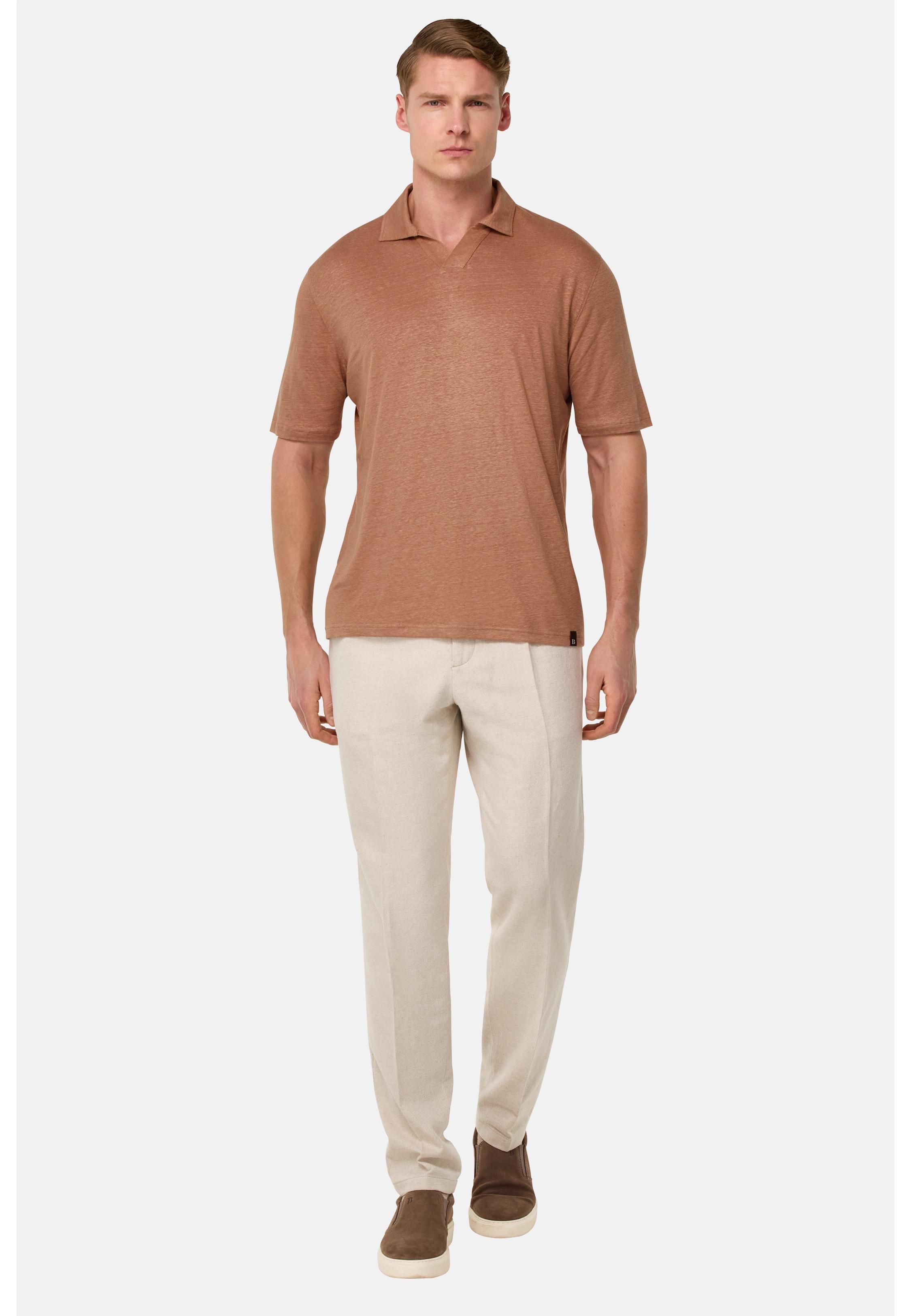 Stretch Linen Jersey Polo Shirt Orange, Rot, medium