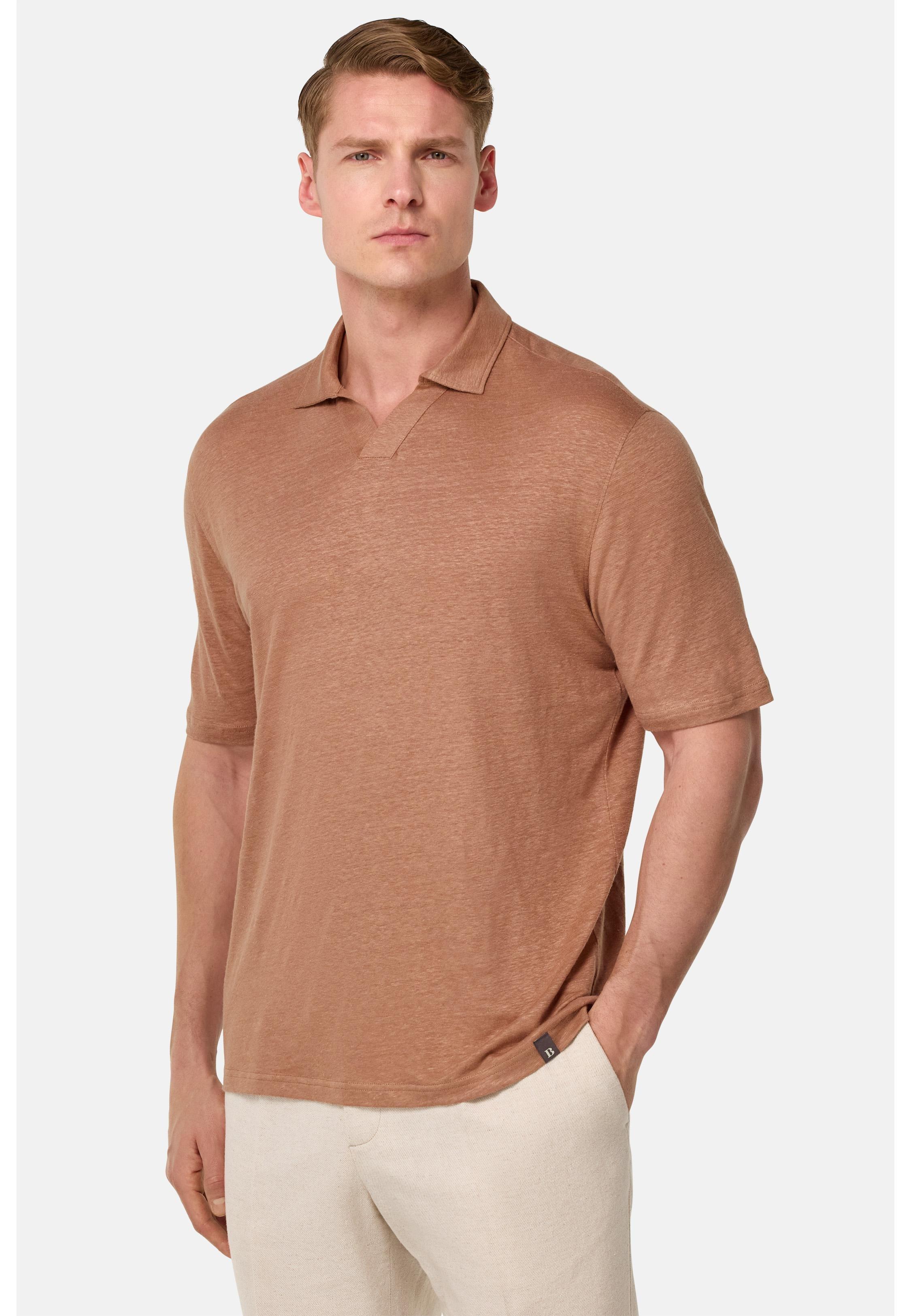 Stretch Linen Jersey Polo Shirt Orange, Rot, medium