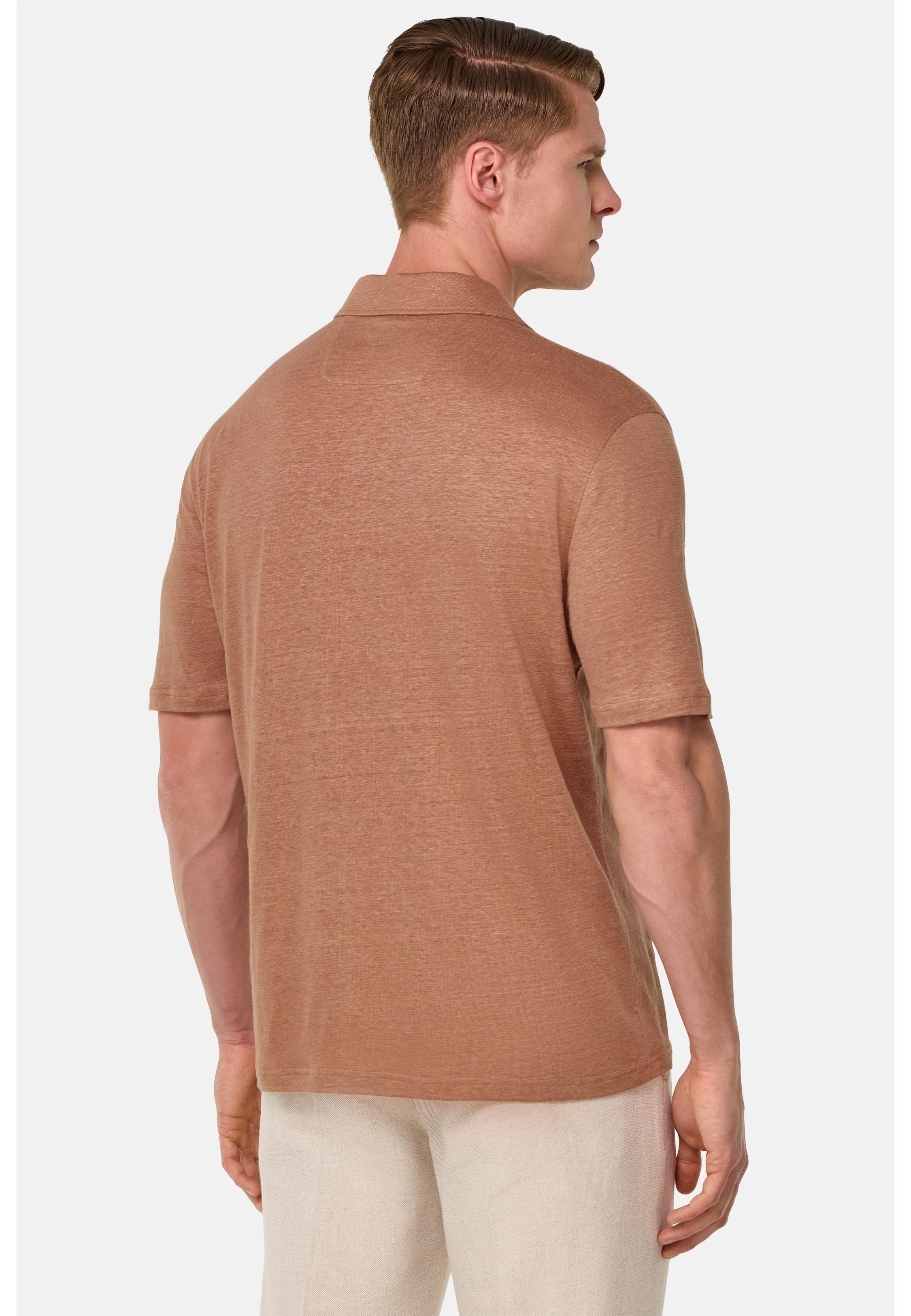 Stretch Linen Jersey Polo Shirt Orange, Rot, medium