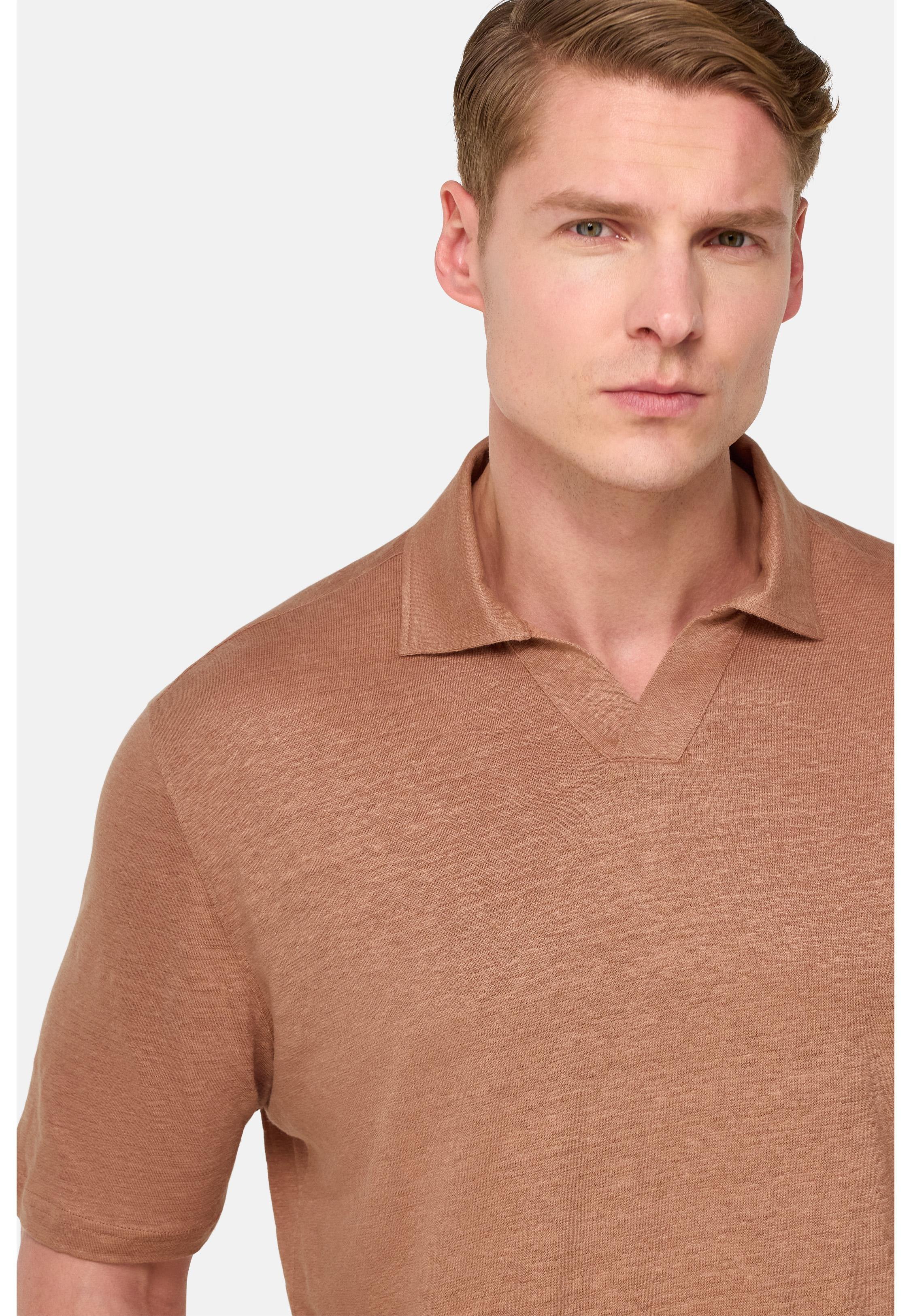 Stretch Linen Jersey Polo Shirt Orange, , large image number 3