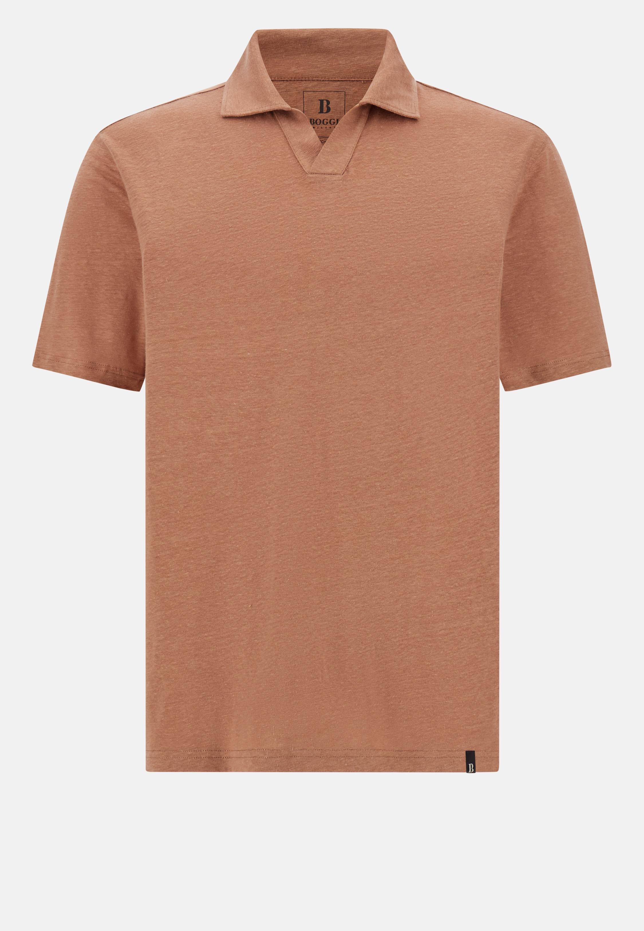 Stretch Linen Jersey Polo Shirt Orange, , large image number 4