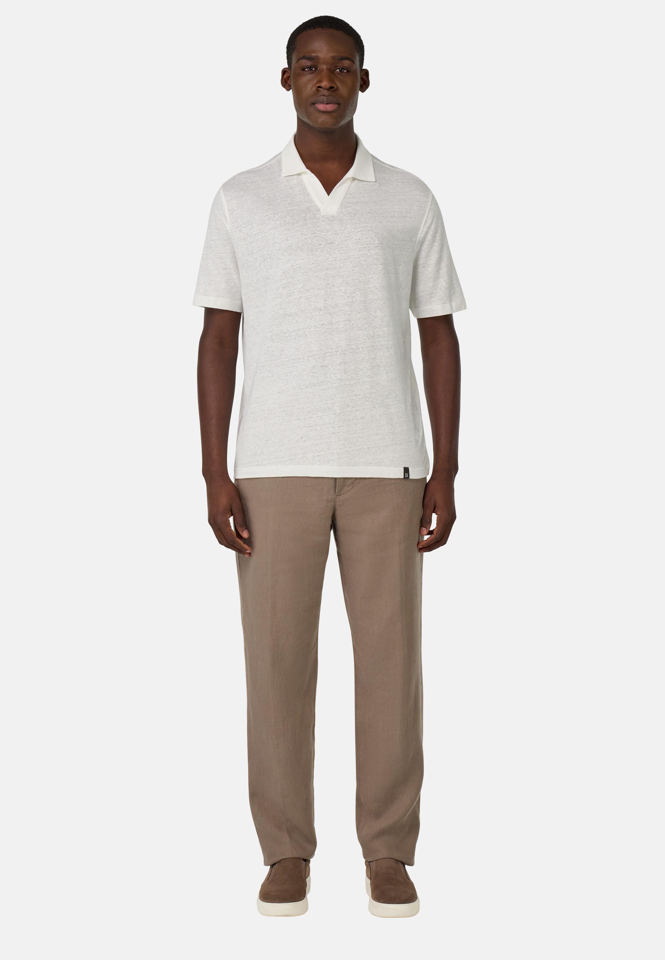 Stretch Linen Jersey Polo Shirt White, , large image number 0