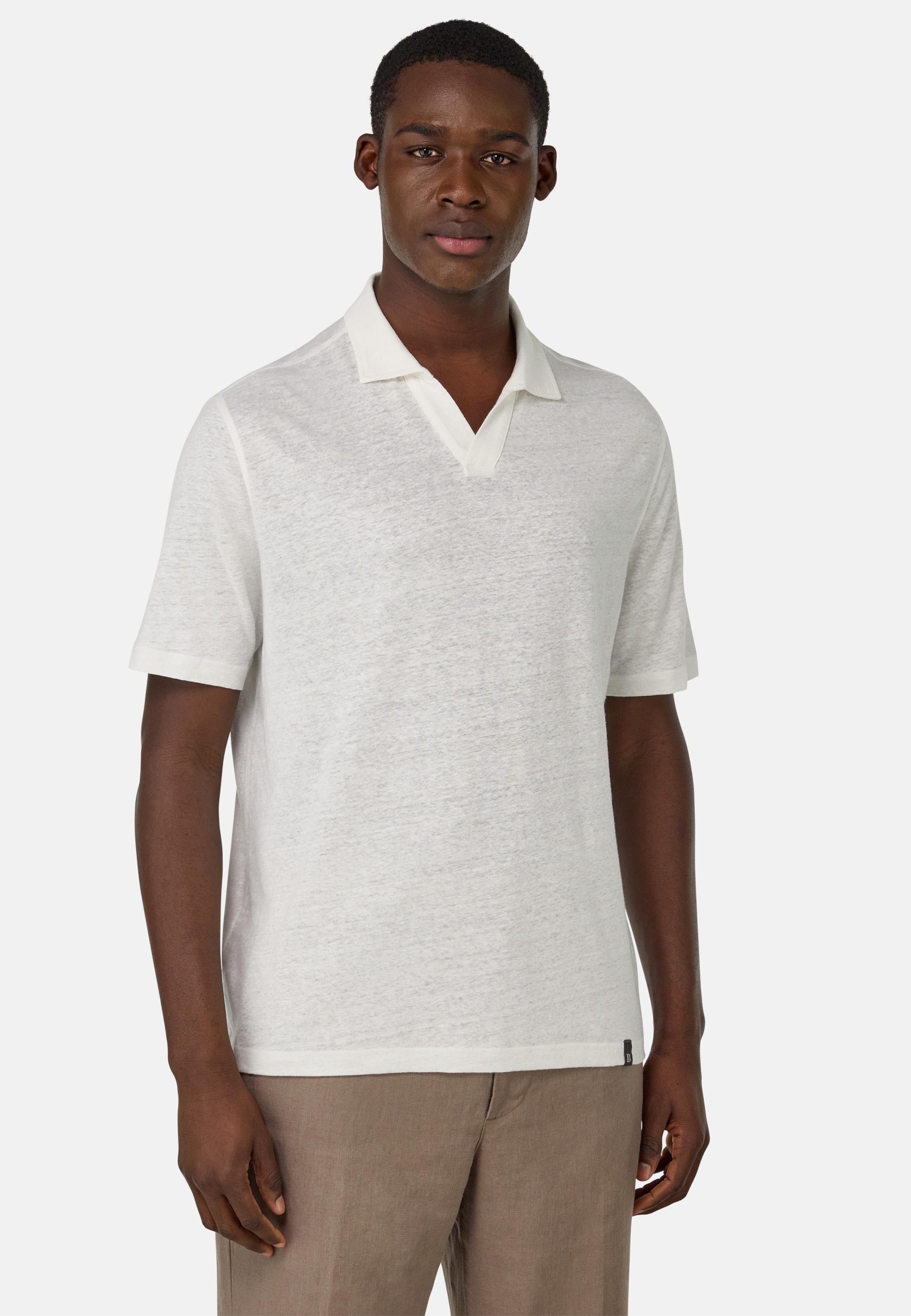 Stretch Linen Jersey Polo Shirt White, , large image number 1