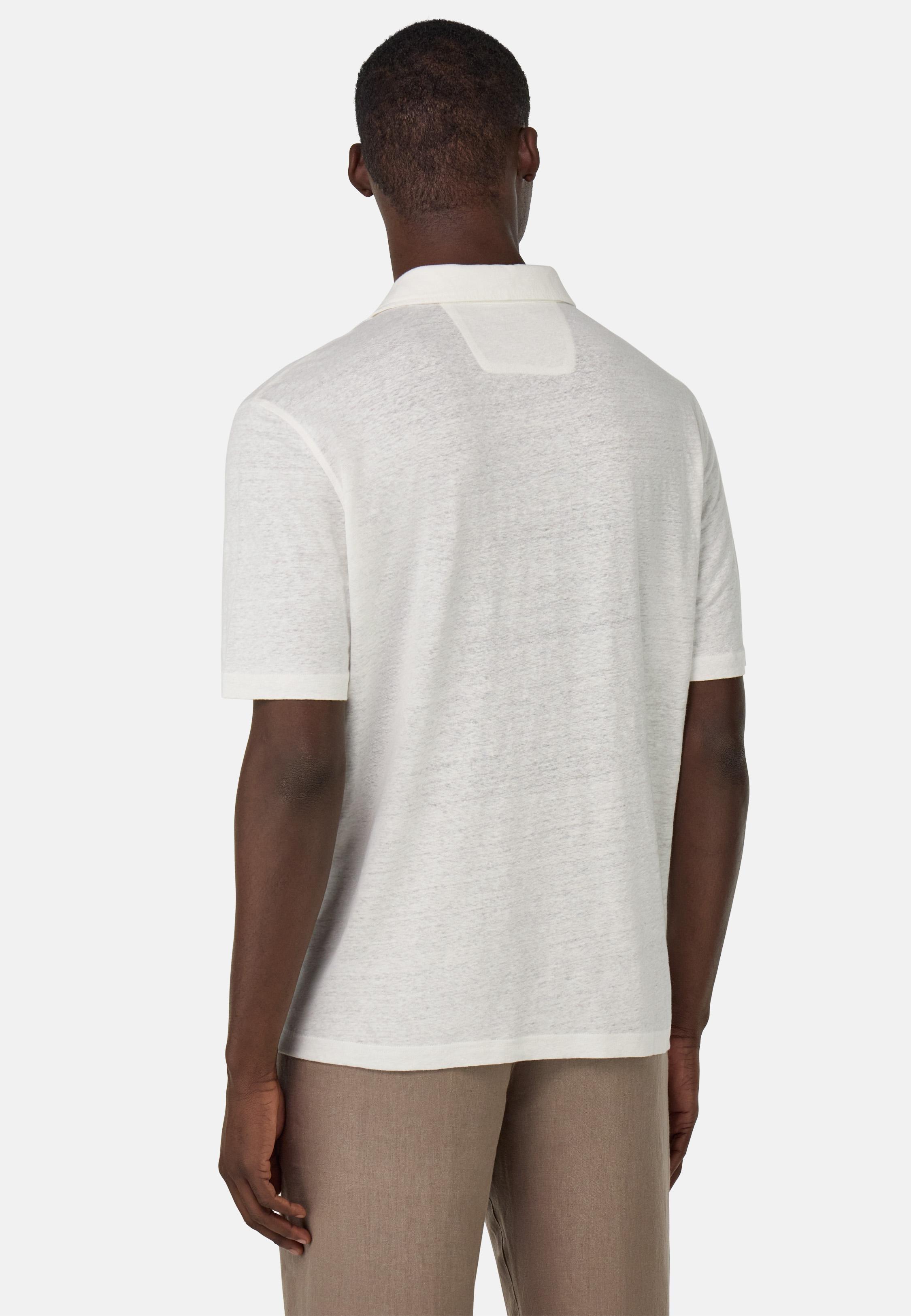 Stretch Linen Jersey Polo Shirt White, , large image number 3