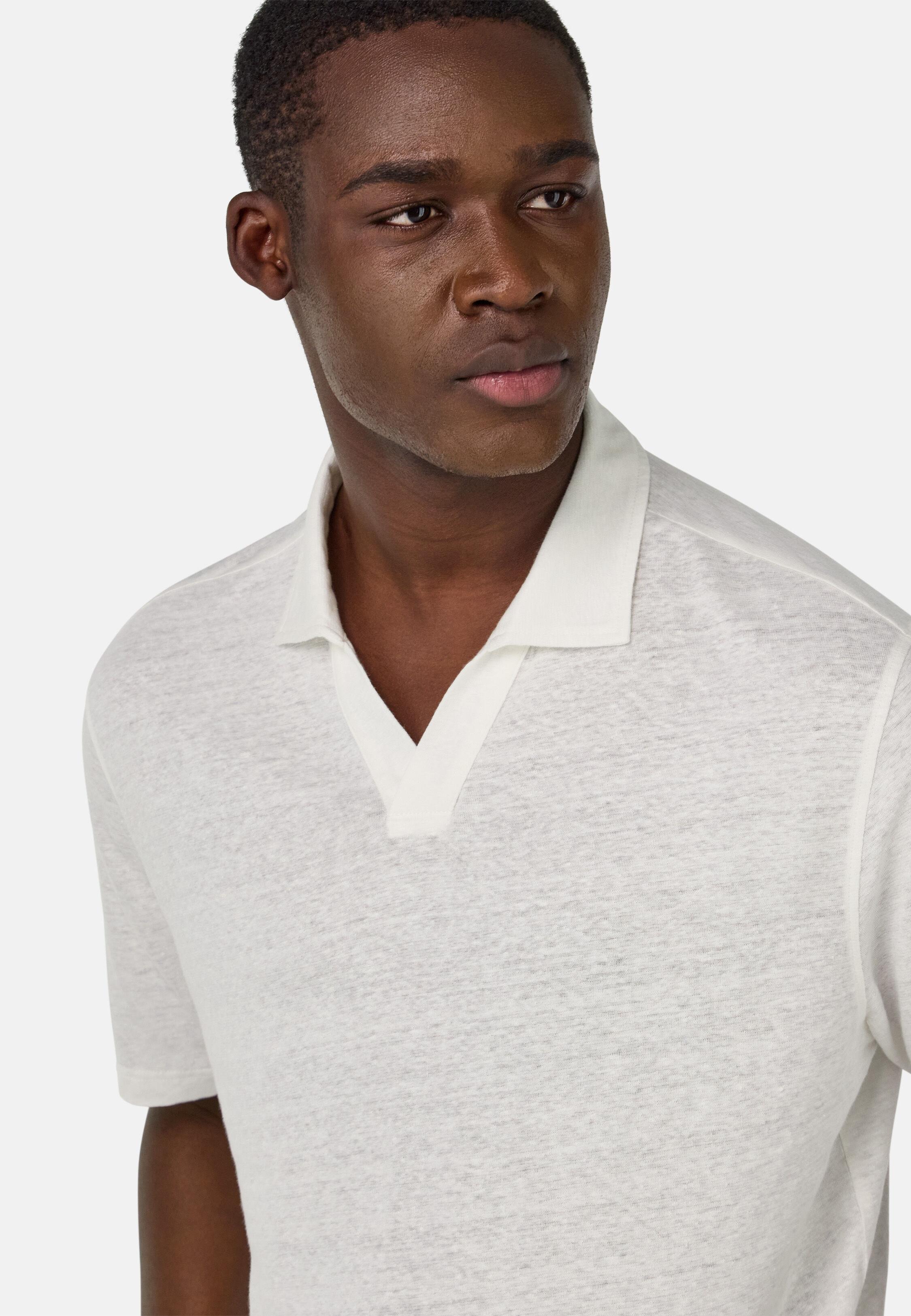 Stretch Linen Jersey Polo Shirt White, White, large image number 5