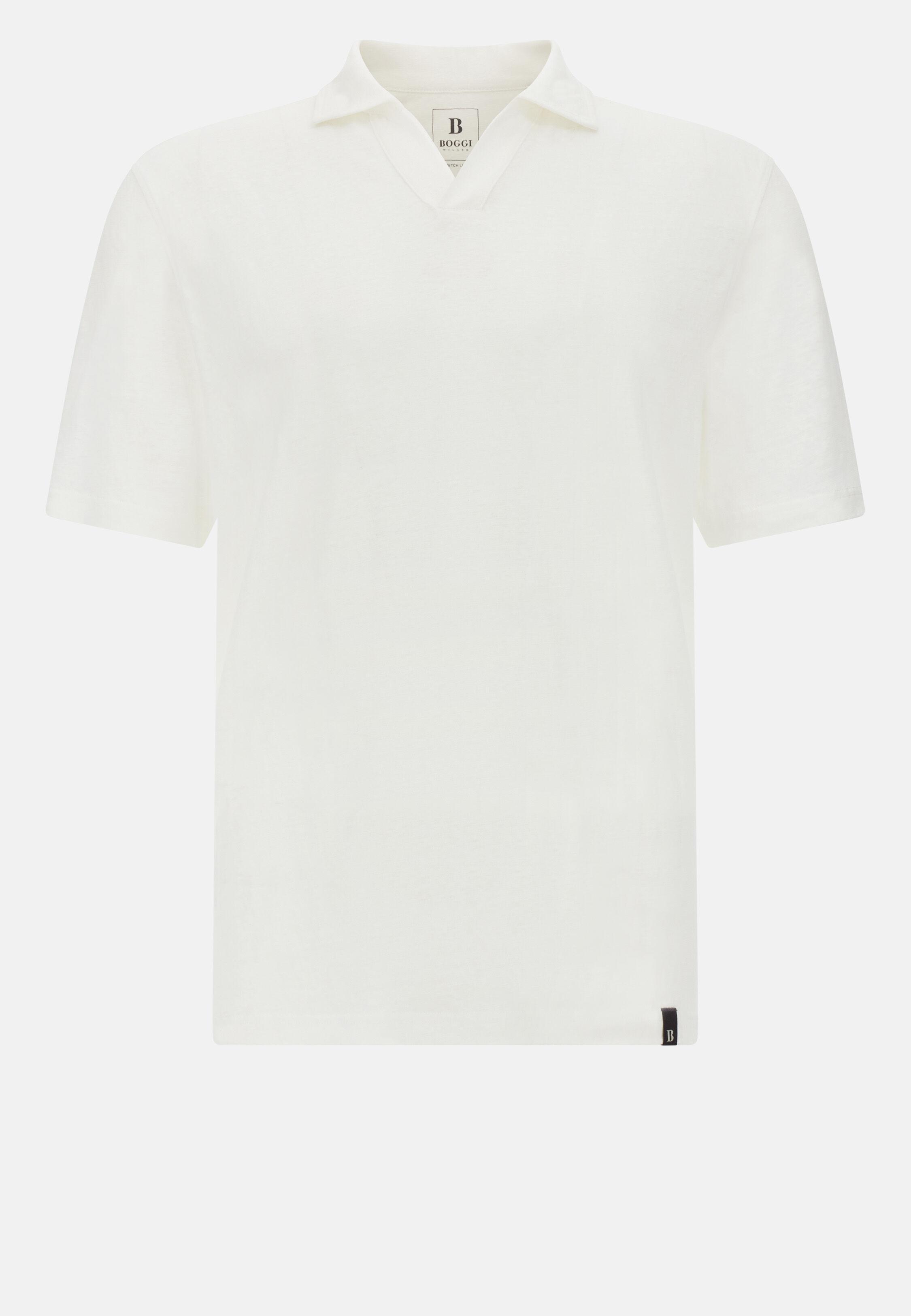 Polo Shirt in Stretch Linen Jersey, White, White, large image number 8