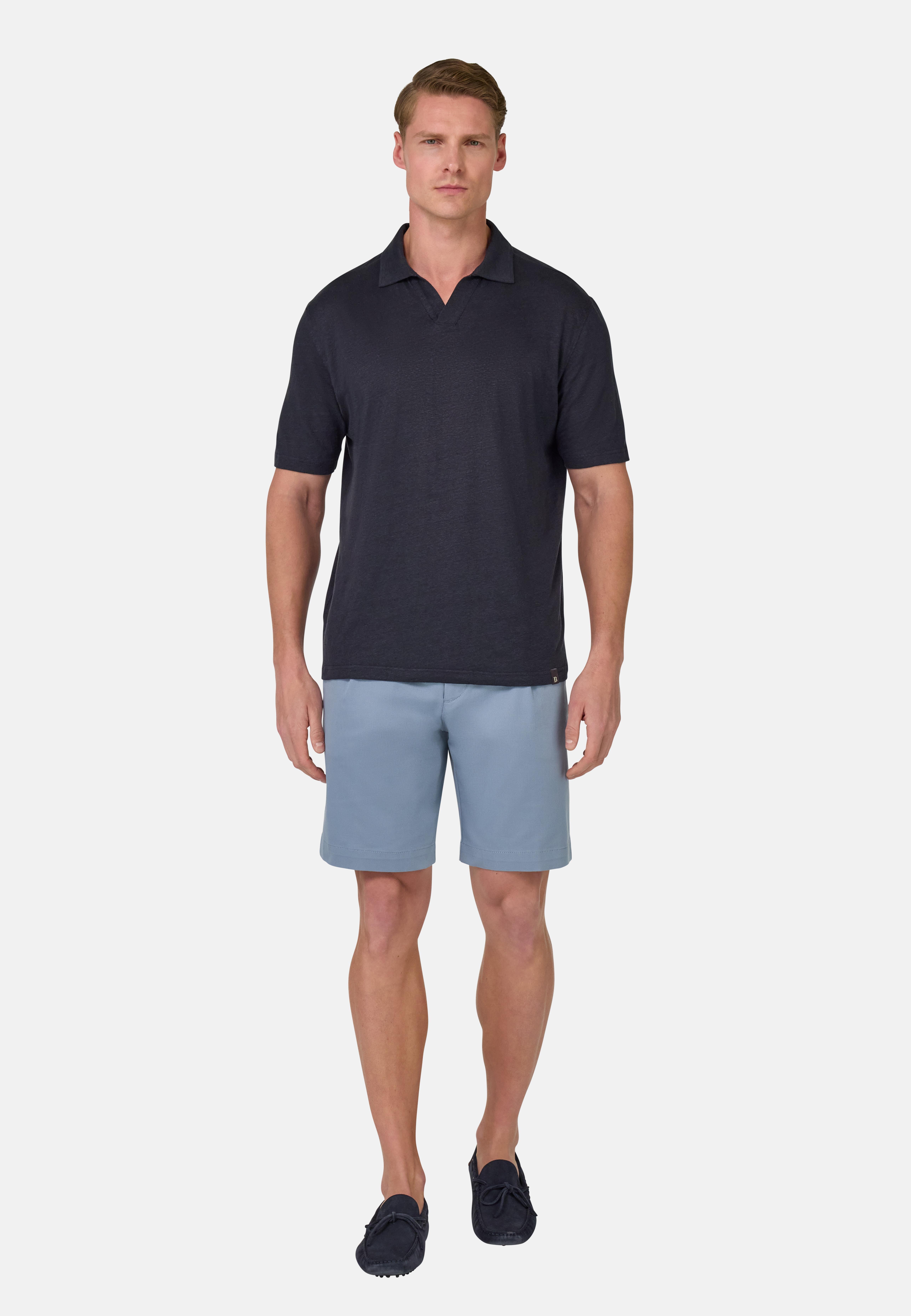 Stretch Linen Jersey Polo Shirt Navy, , medium