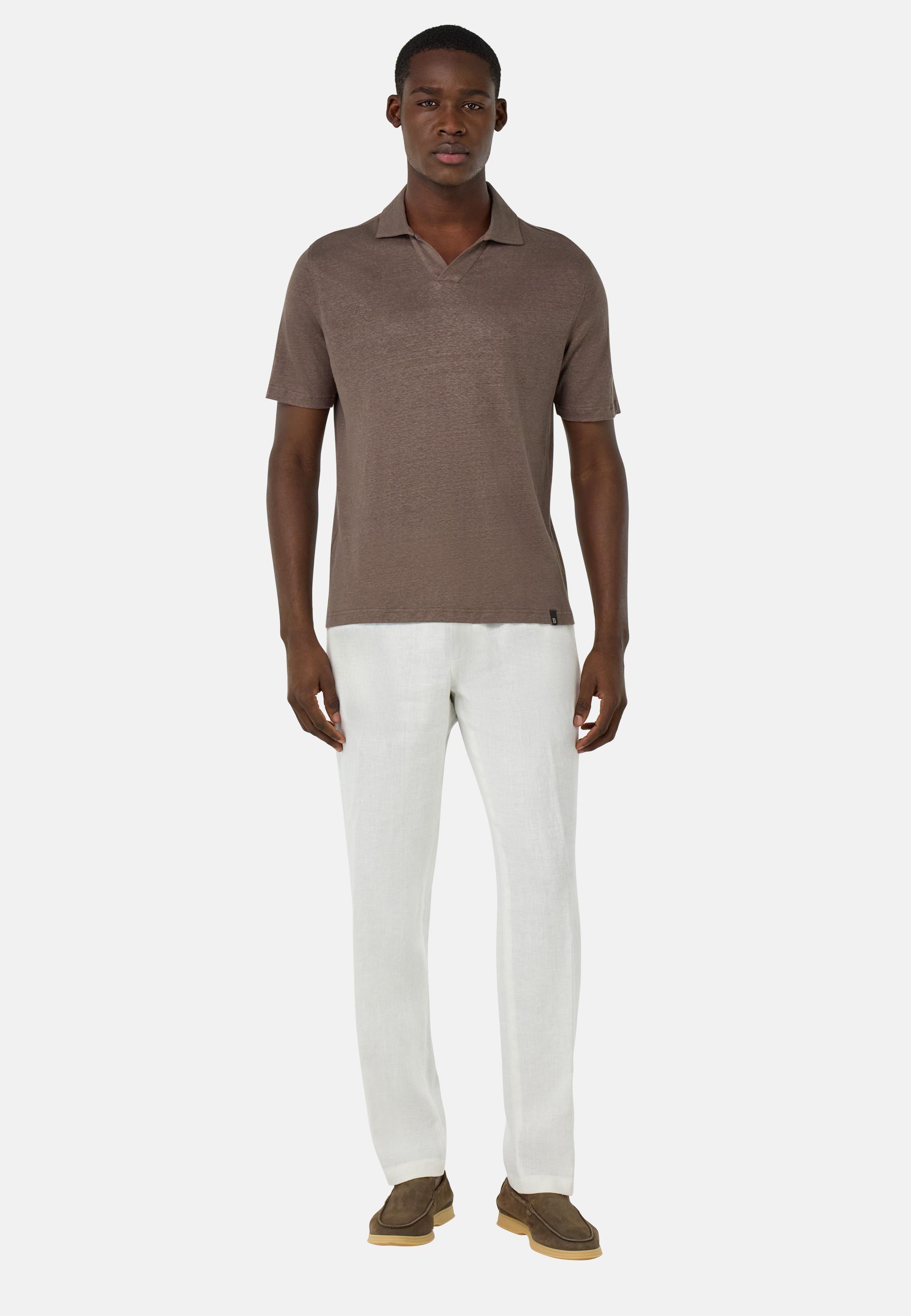 Stretch Linen Jersey Polo Shirt Brown, , large image number 0