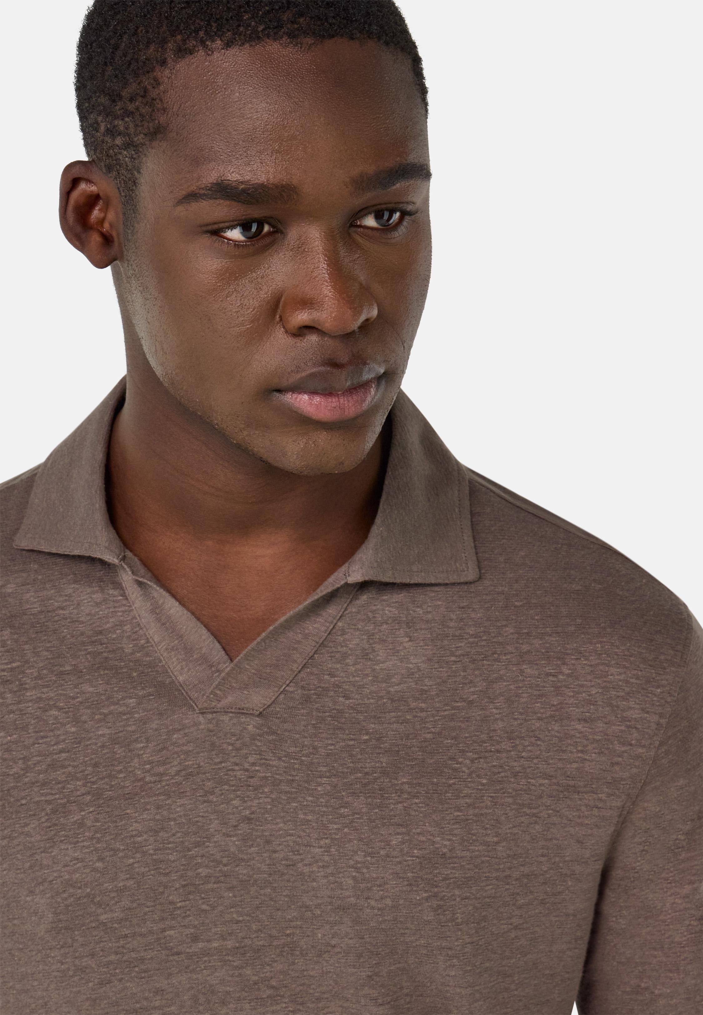 Stretch Linen Jersey Polo Shirt Brown, , large image number 2