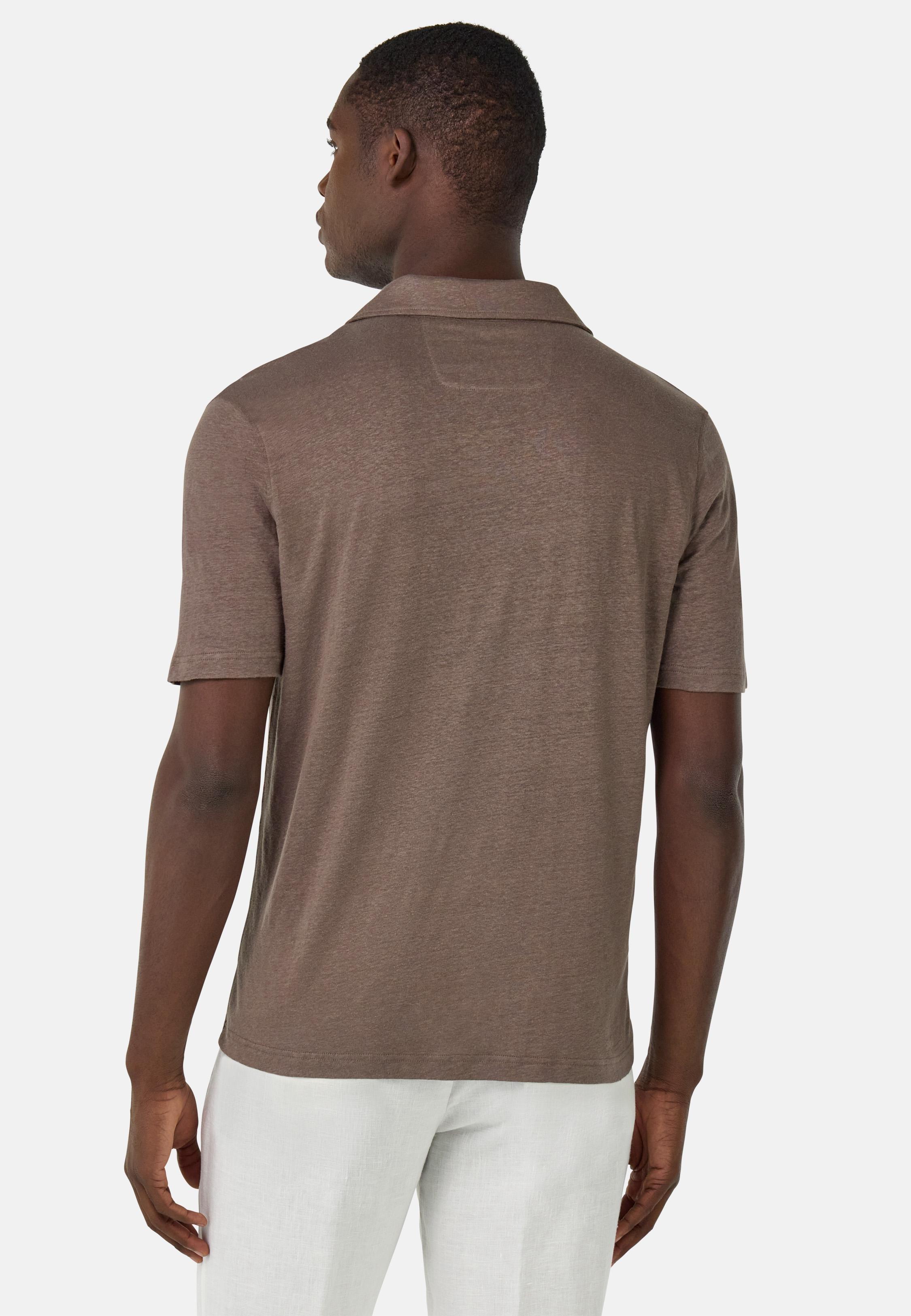 Stretch Linen Jersey Polo Shirt Brown, , large image number 3