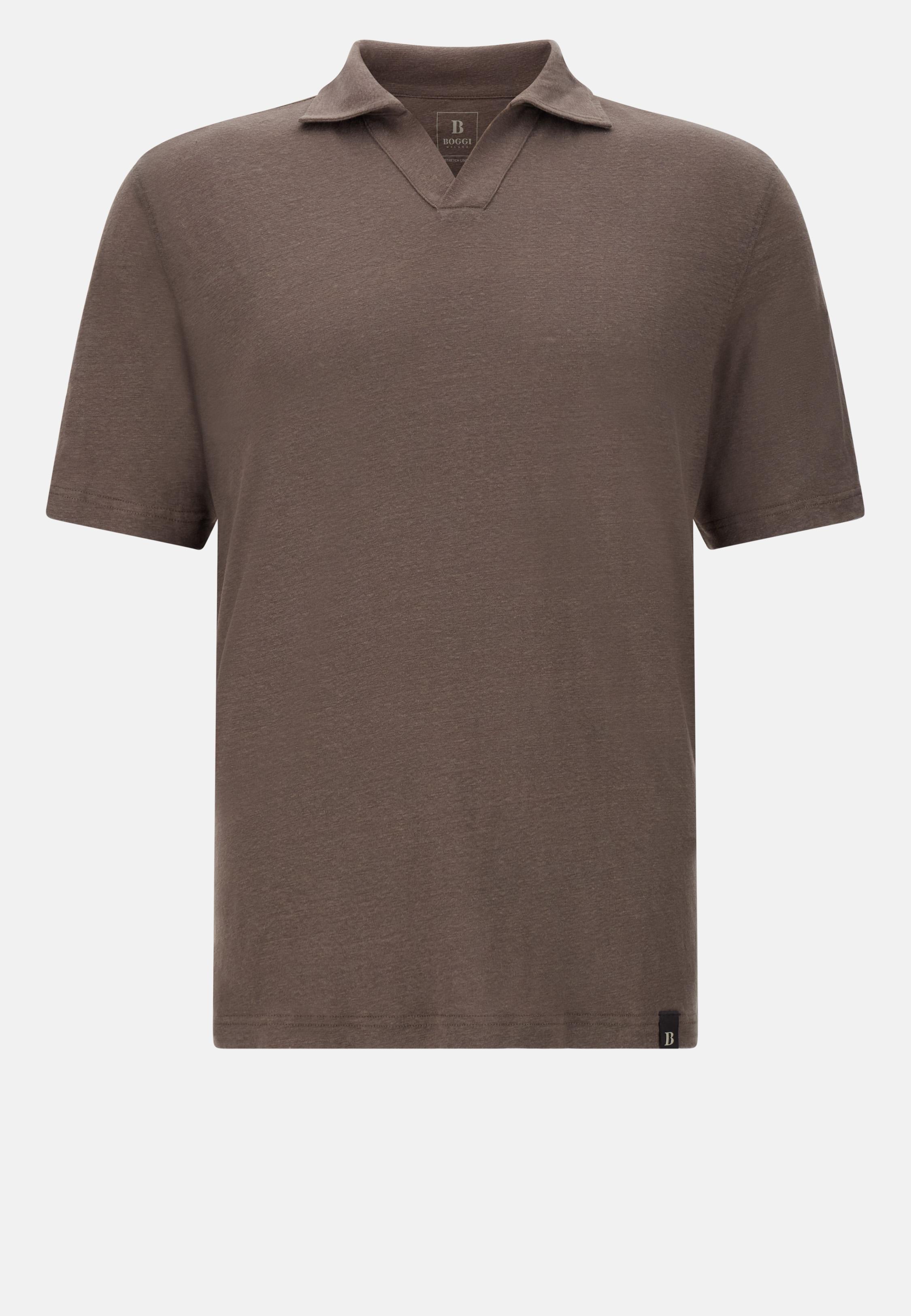Stretch Linen Jersey Polo Shirt Brown, , large image number 4