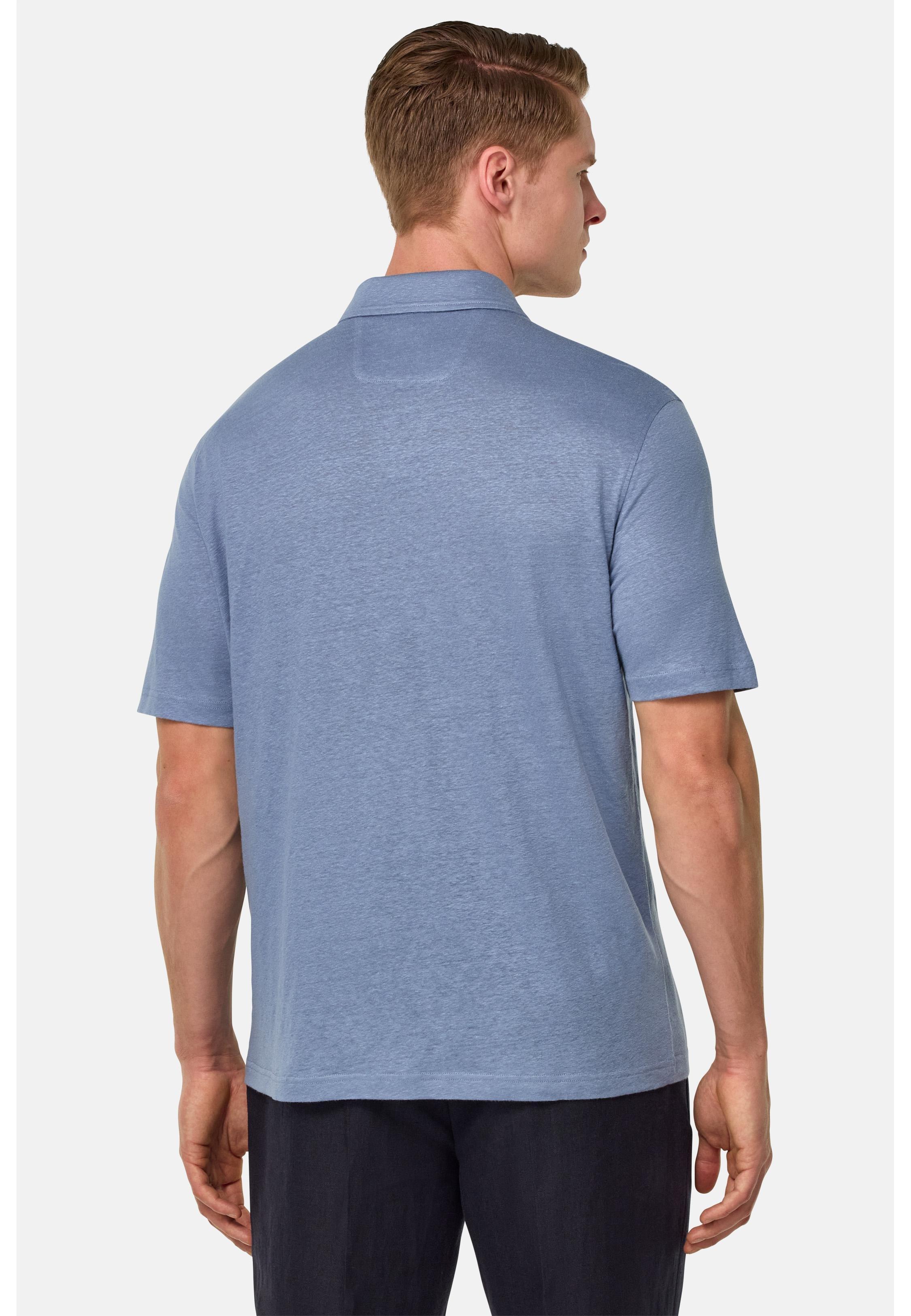 Stretch Linen Jersey Polo Shirt Blue, Indigo, large image number 3