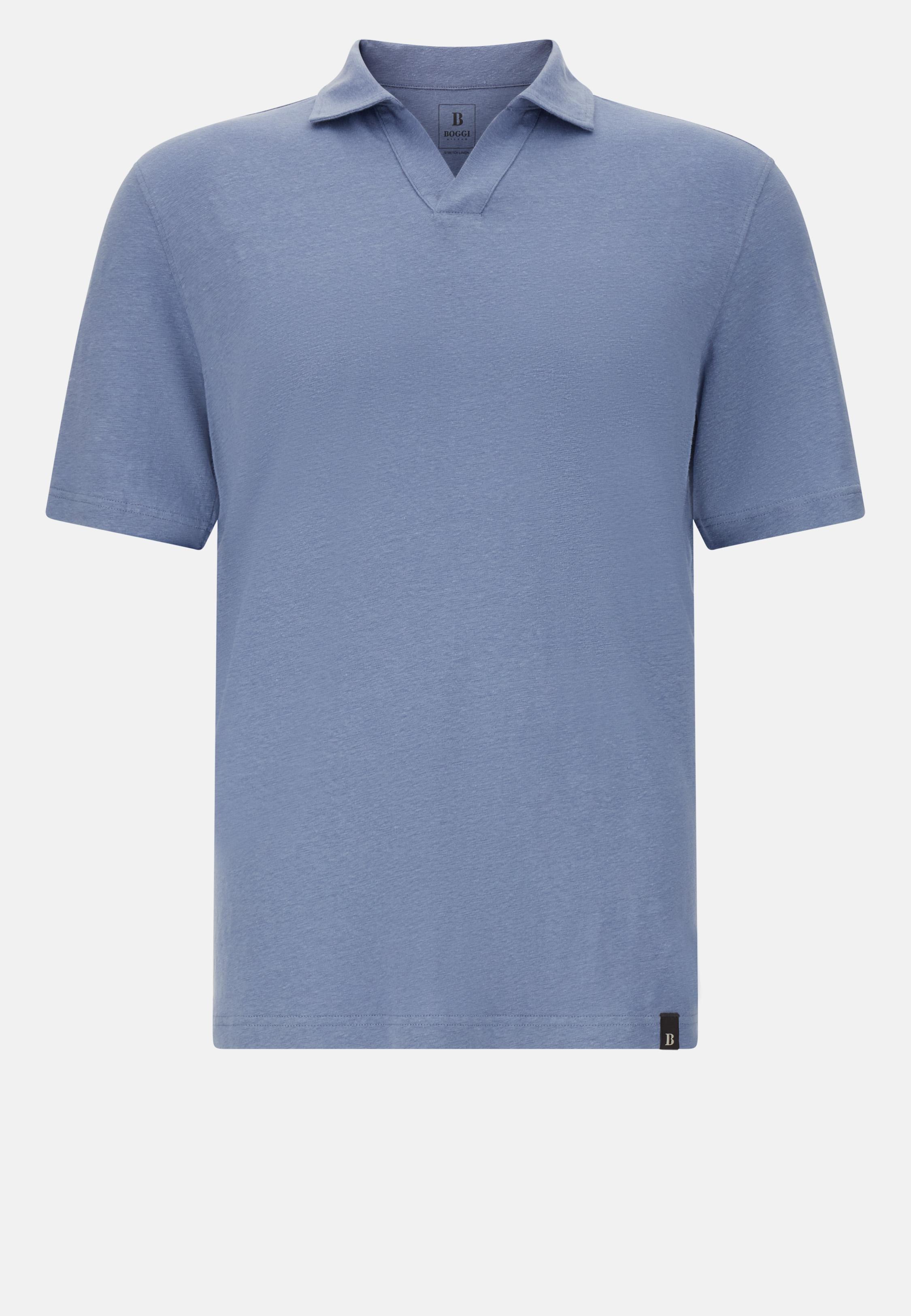 Stretch Linen Jersey Polo Shirt Blue, Indigo, large image number 4