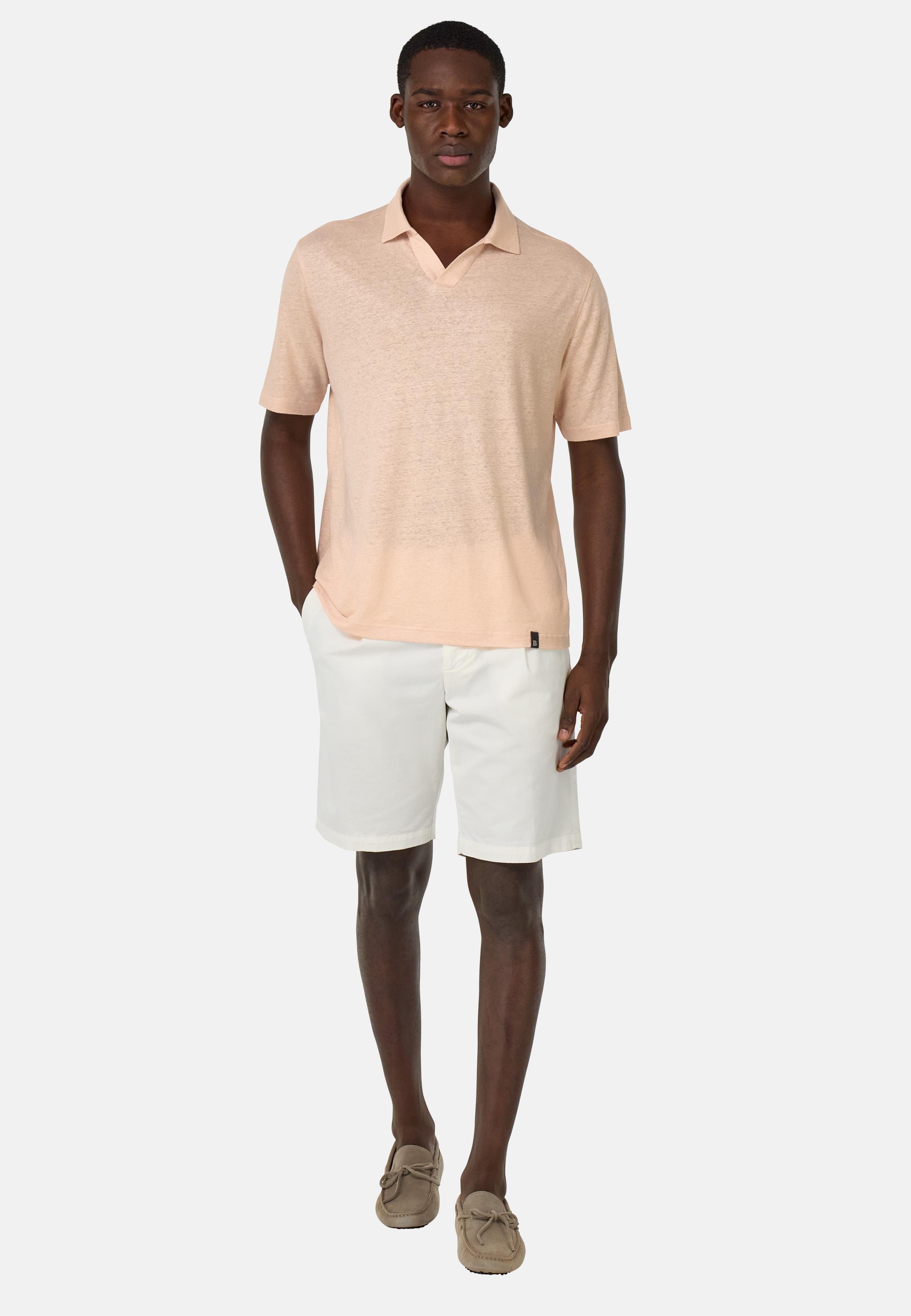 Stretch Linen Jersey Polo Shirt Pink, Pink, large image number 0