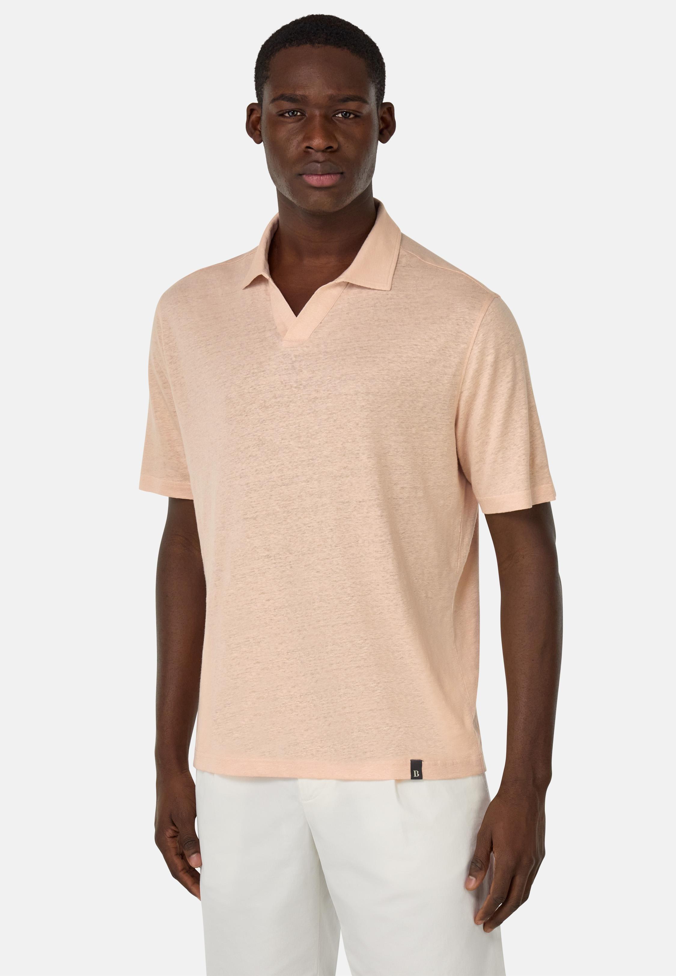 Stretch Linen Jersey Polo Shirt Pink, Pink, large image number 1