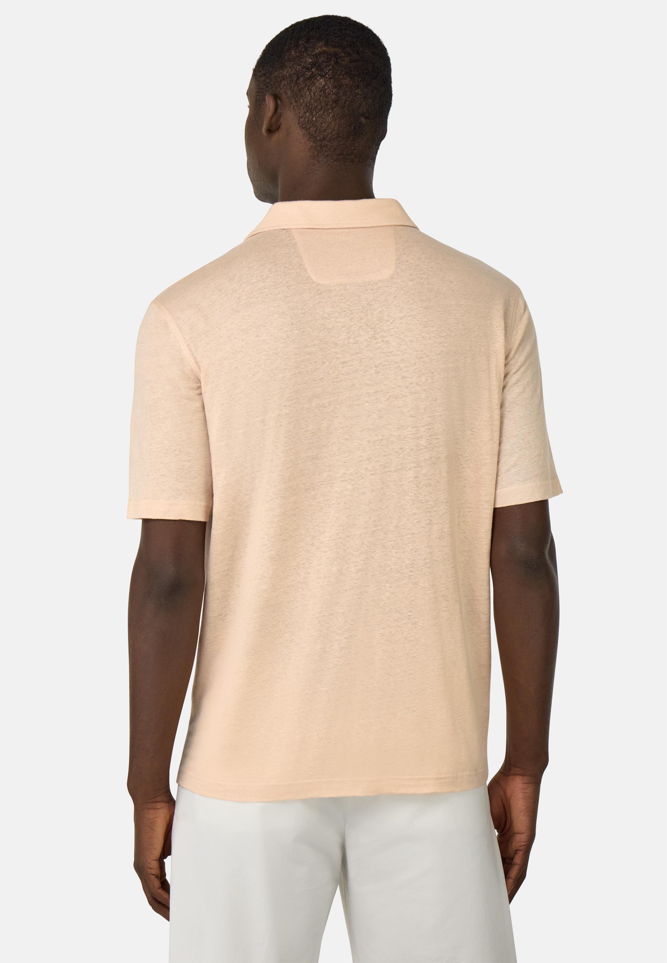 Stretch Linen Jersey Polo Shirt Pink, Pink, large image number 3