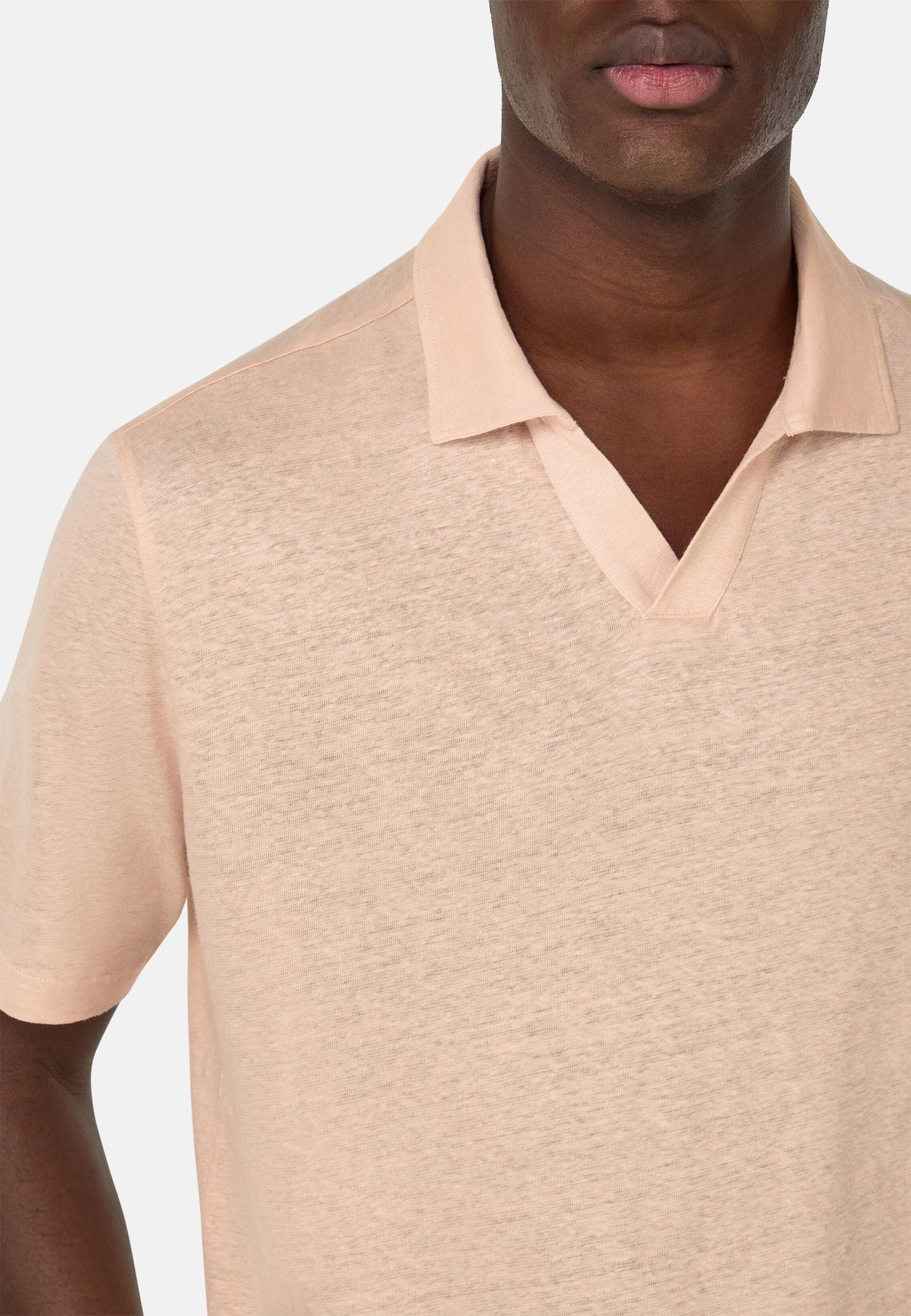 Stretch Linen Jersey Polo Shirt Pink, Pink, large image number 5