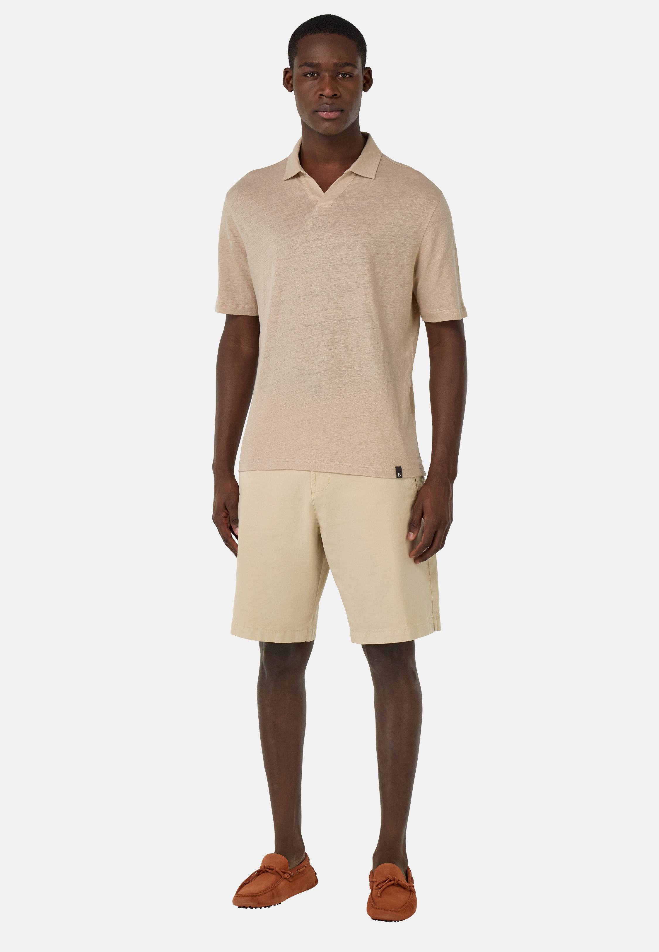 Stretch Linen Jersey Polo Shirt Beige, Sand, medium