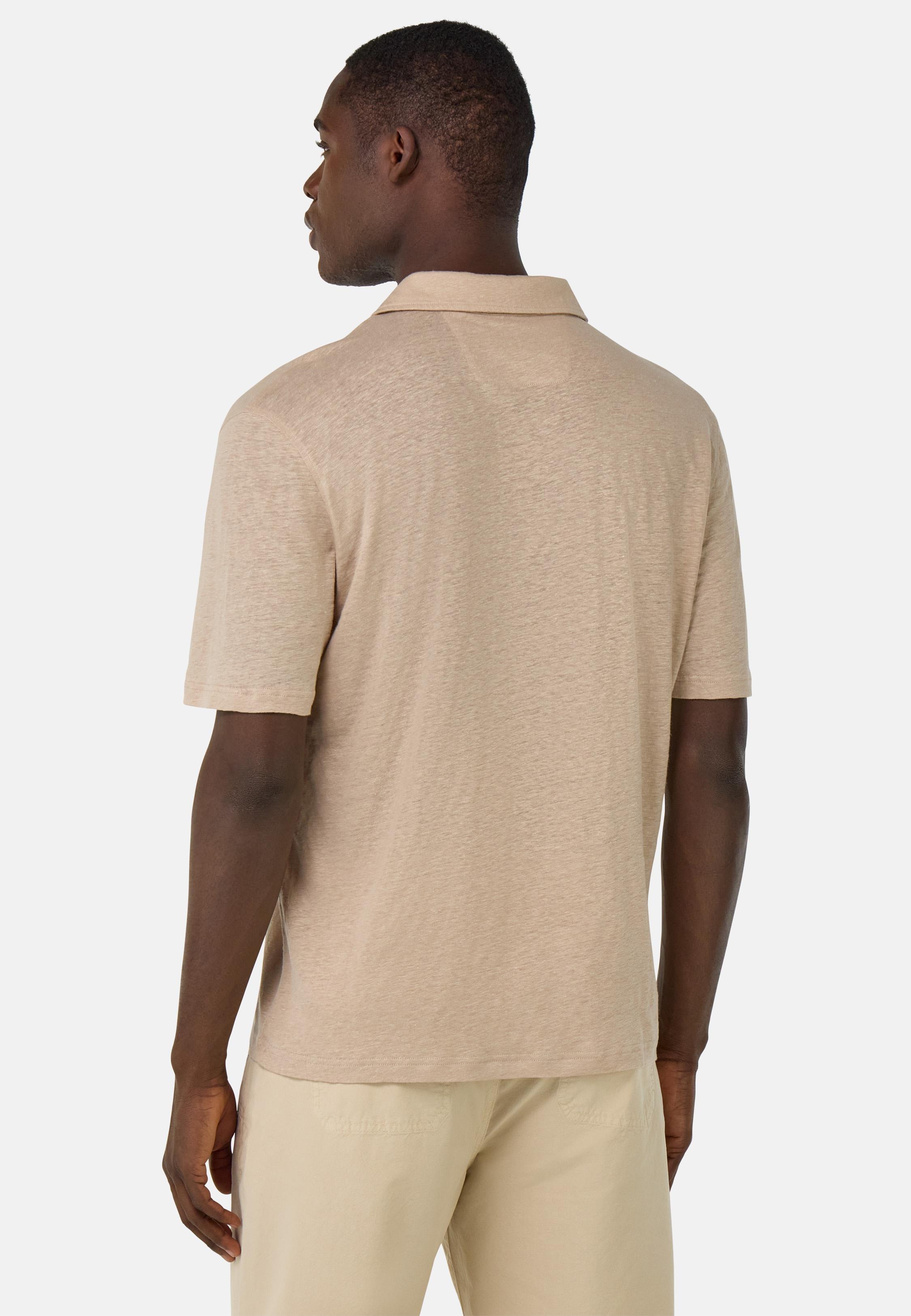 Stretch Linen Jersey Polo Shirt Beige, Sand, medium