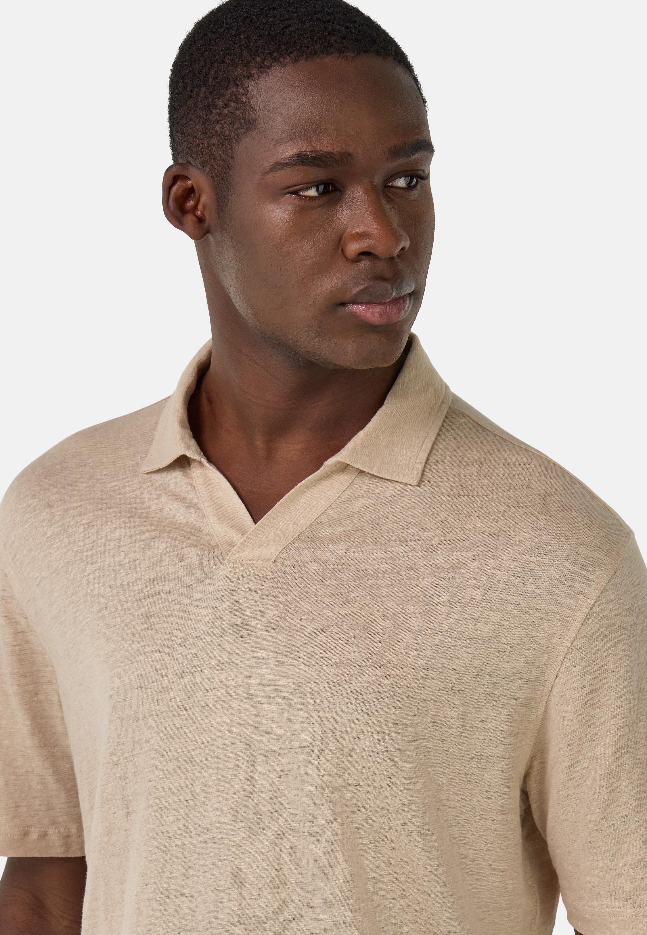 Stretch Linen Jersey Polo Shirt Beige, Sand, large image number 3