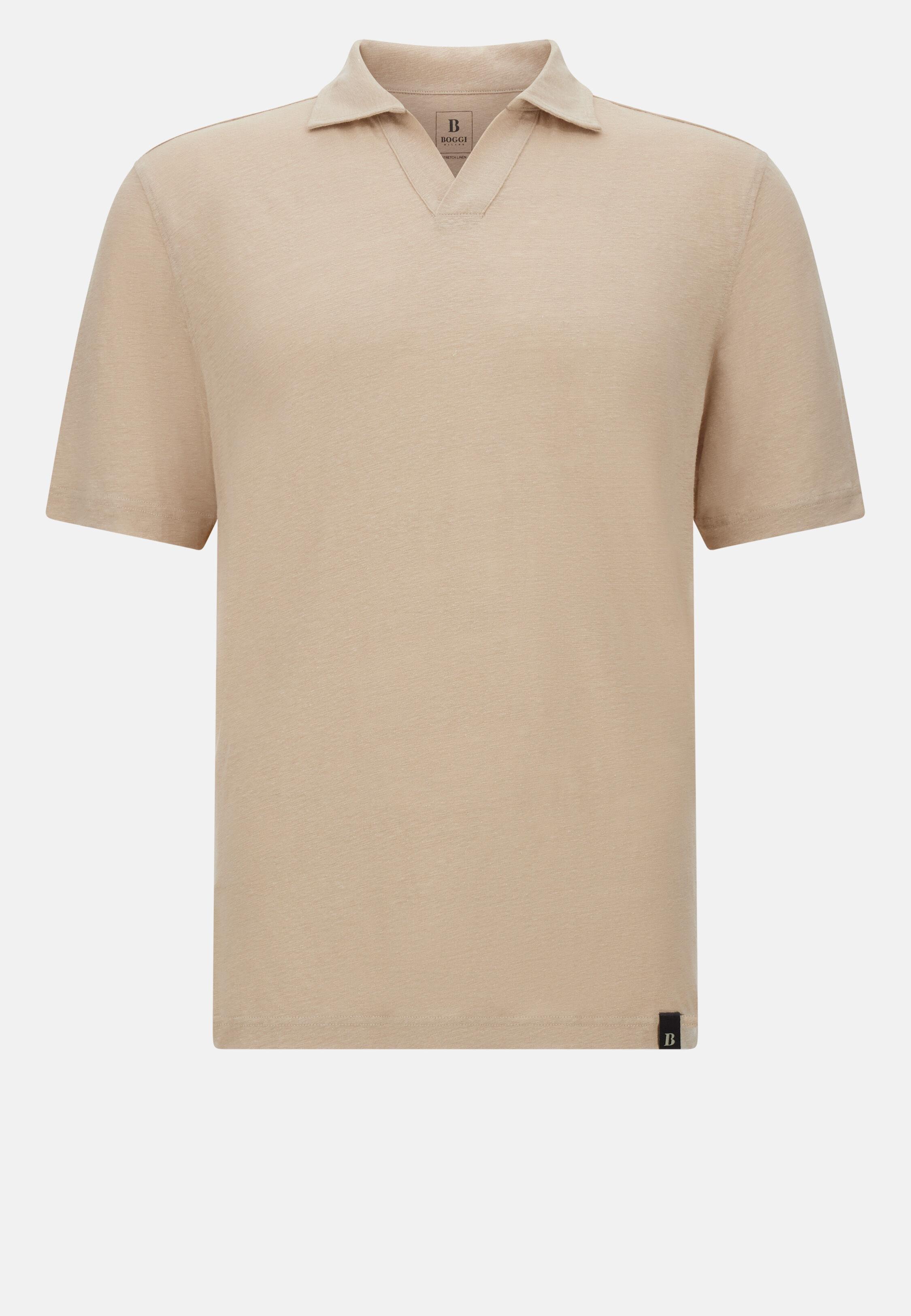 تيشيرت بولو من جيرسيه كتان مرن، بيج, Sand, large image number 7