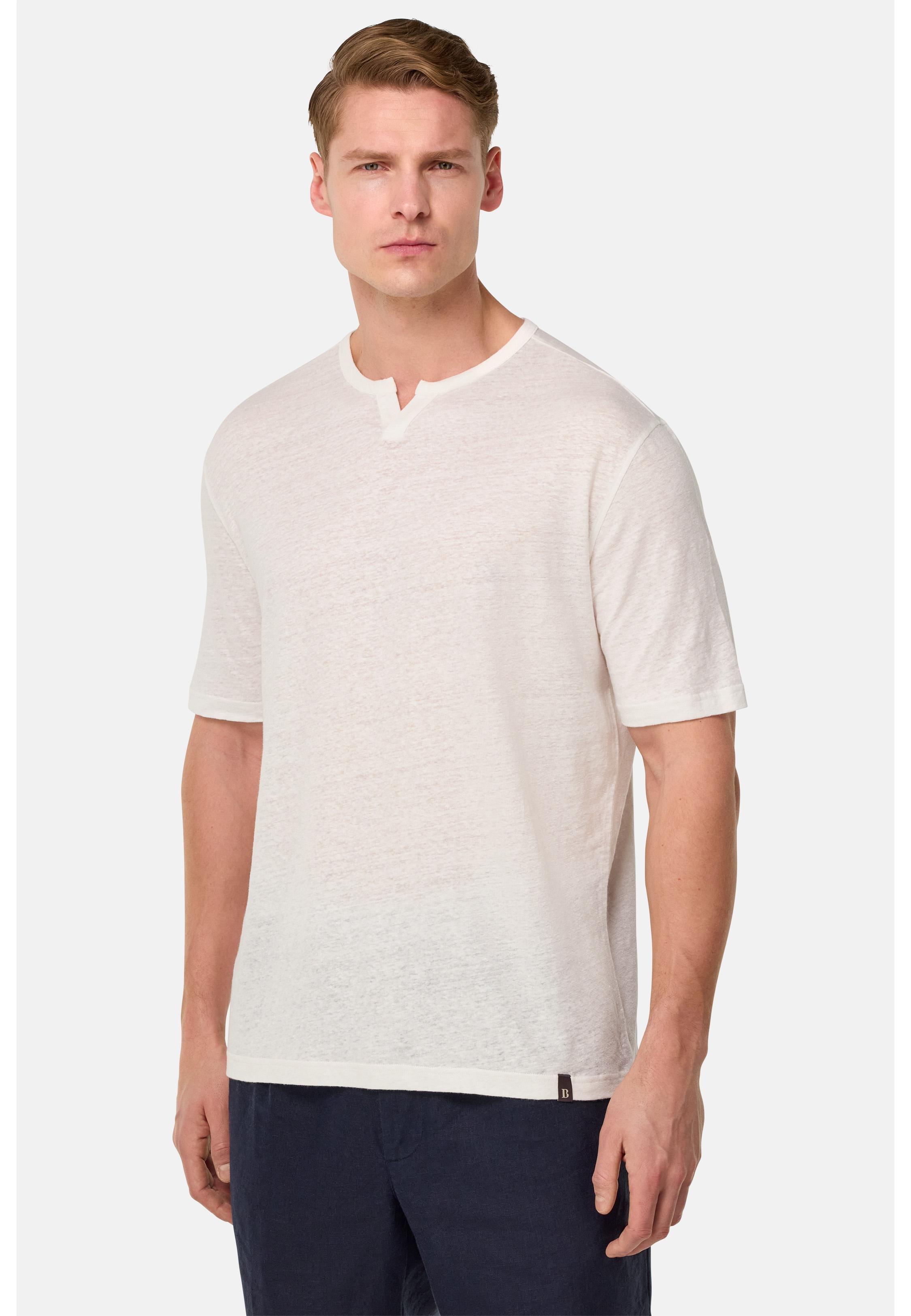 T-Shirt in Stretch Linen Jersey White, White, medium