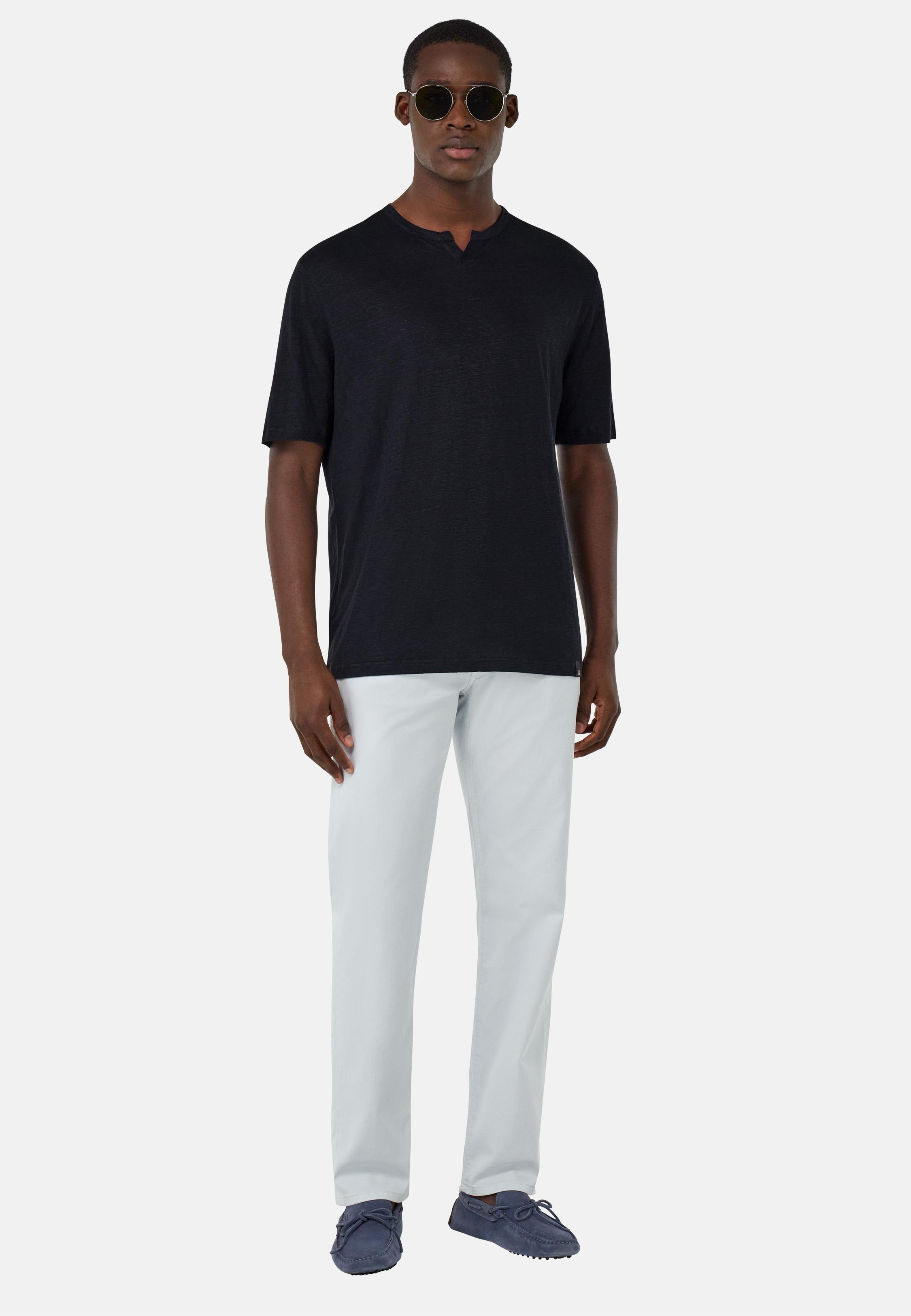T-Shirt in Stretch Linen Jersey Navy, , large image number 0