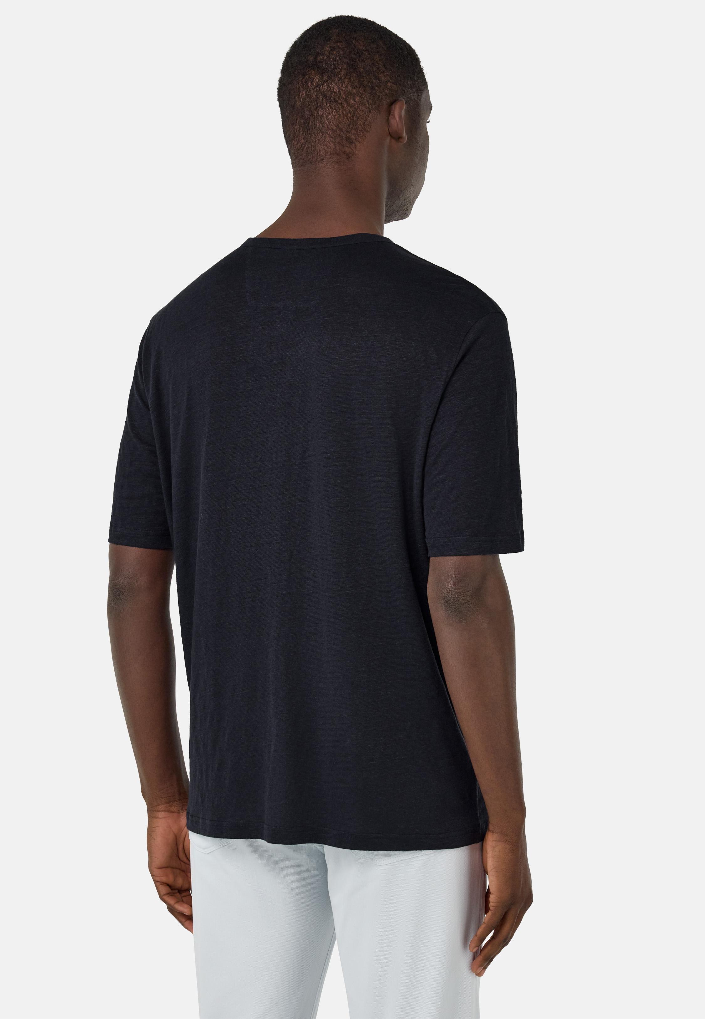 T-Shirt in Stretch Linen Jersey Navy, DARK NAVY, large image number 4