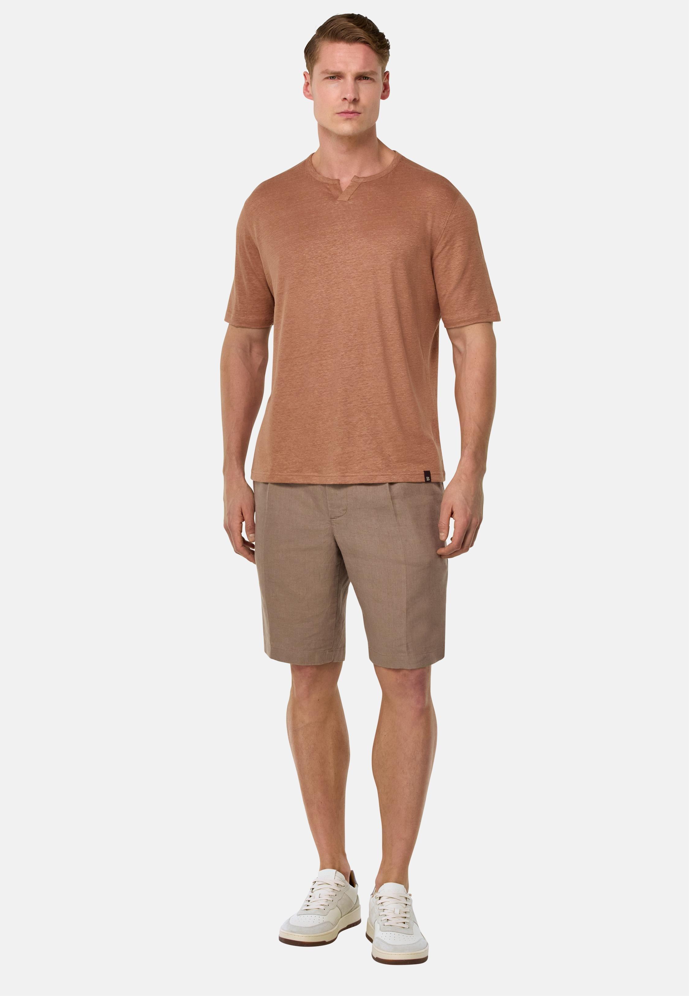 T-Shirt in Stretch Linen Jersey Brown, Rot, large image number 0