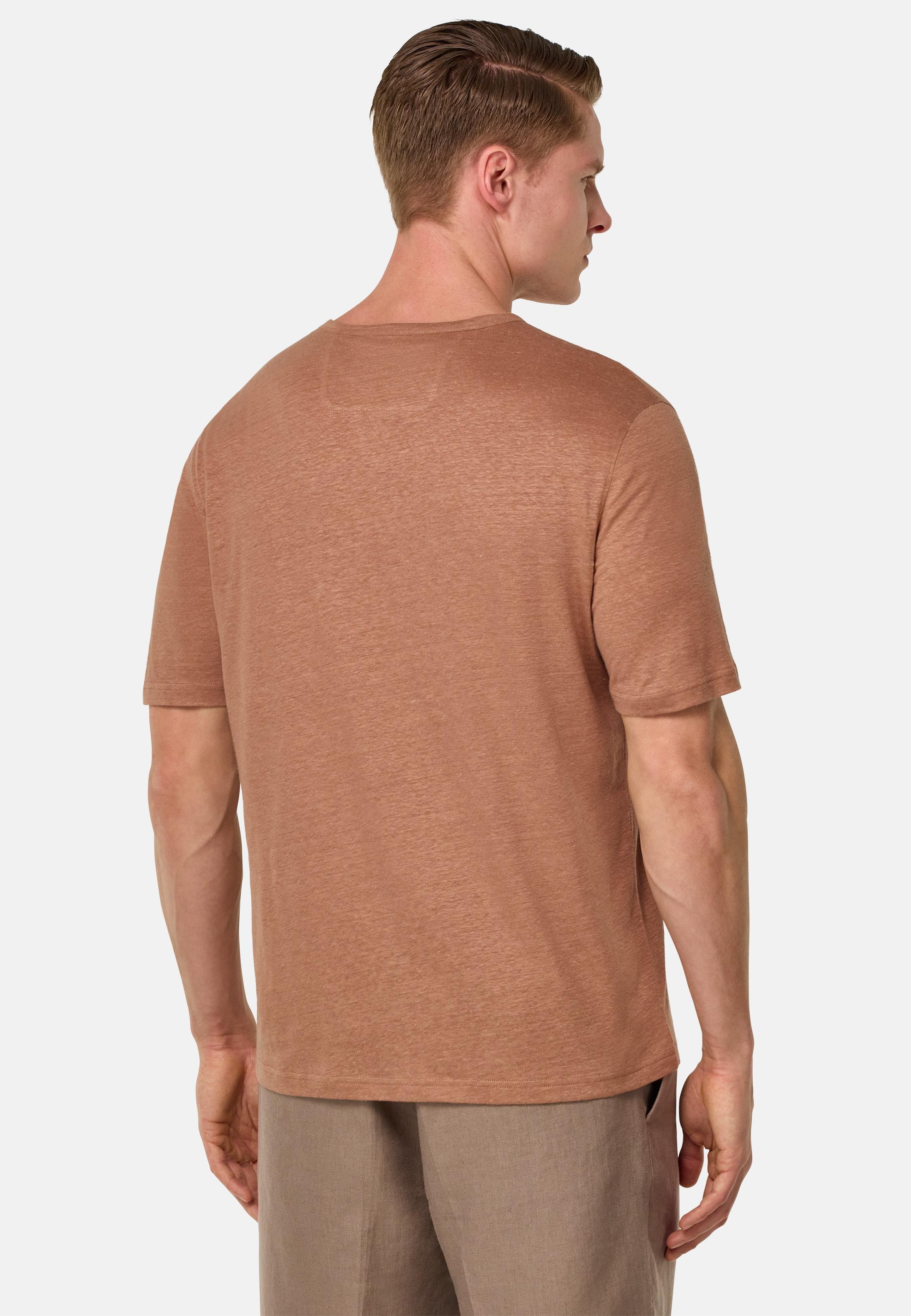 T-Shirt in Stretch Linen Jersey Brown, Rot, large image number 4