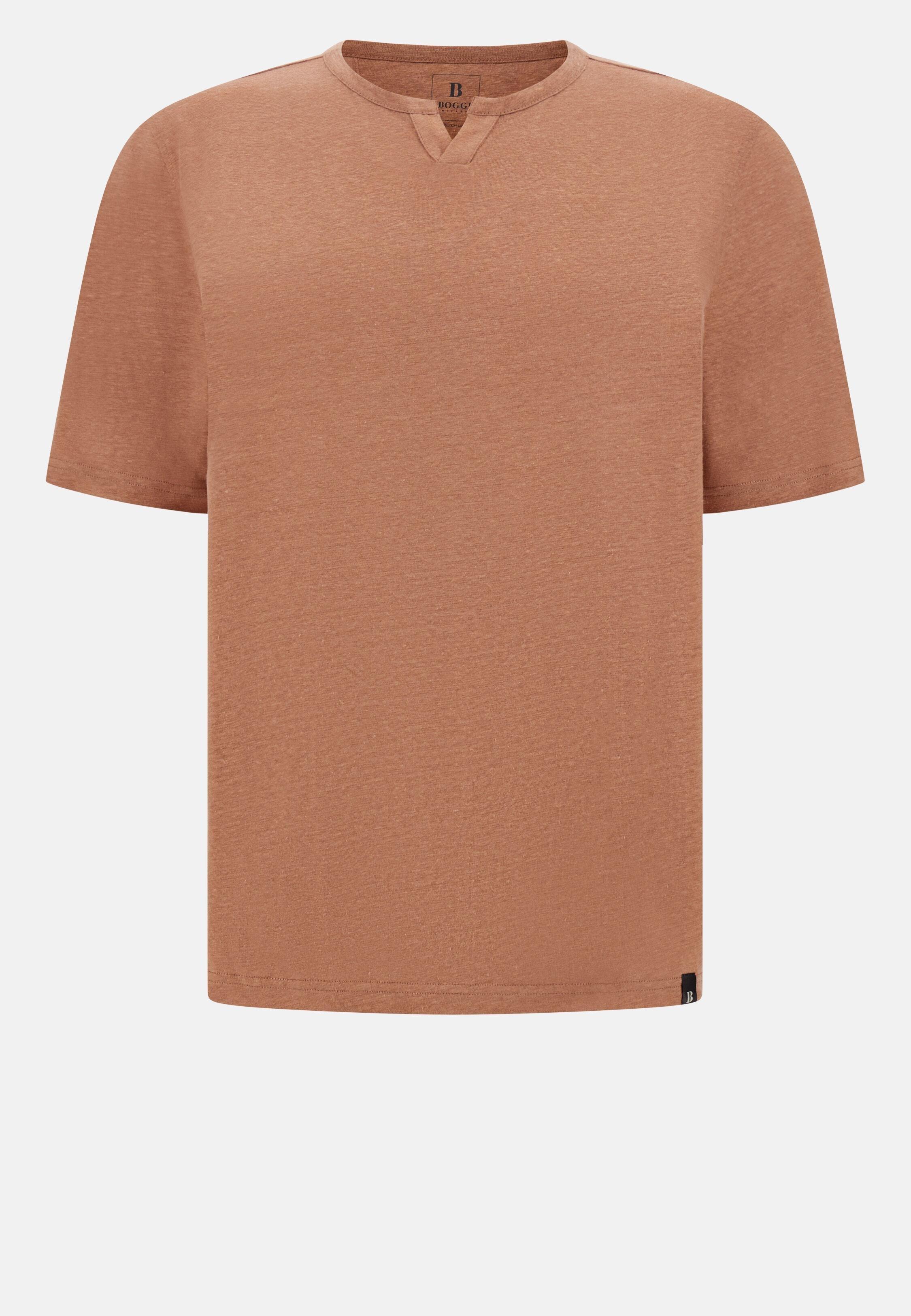T-Shirt in Stretch Linen Jersey Brown, Rot, large image number 5