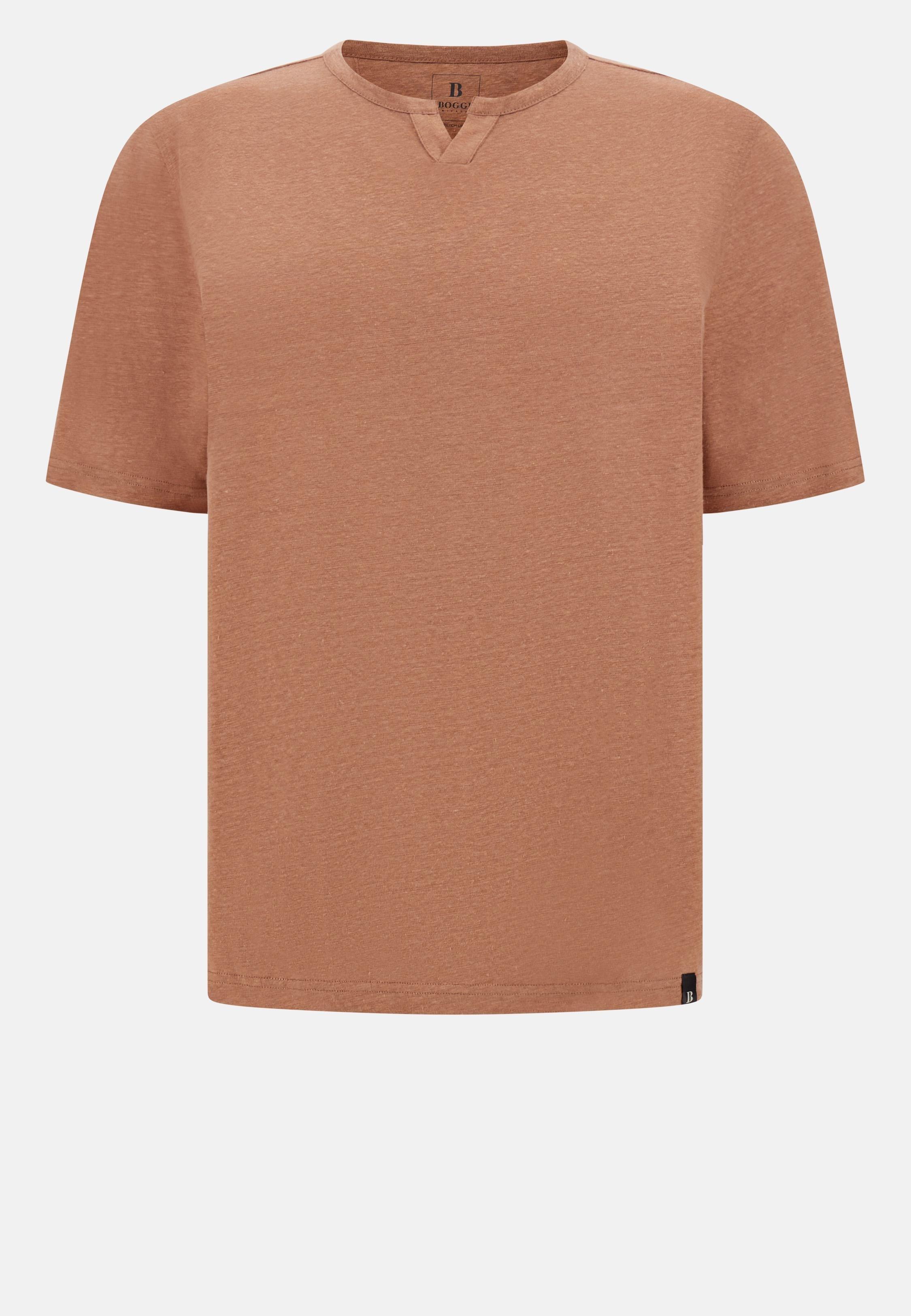 T-Shirt in Stretch Linen Jersey Brown, Rot, large image number 6