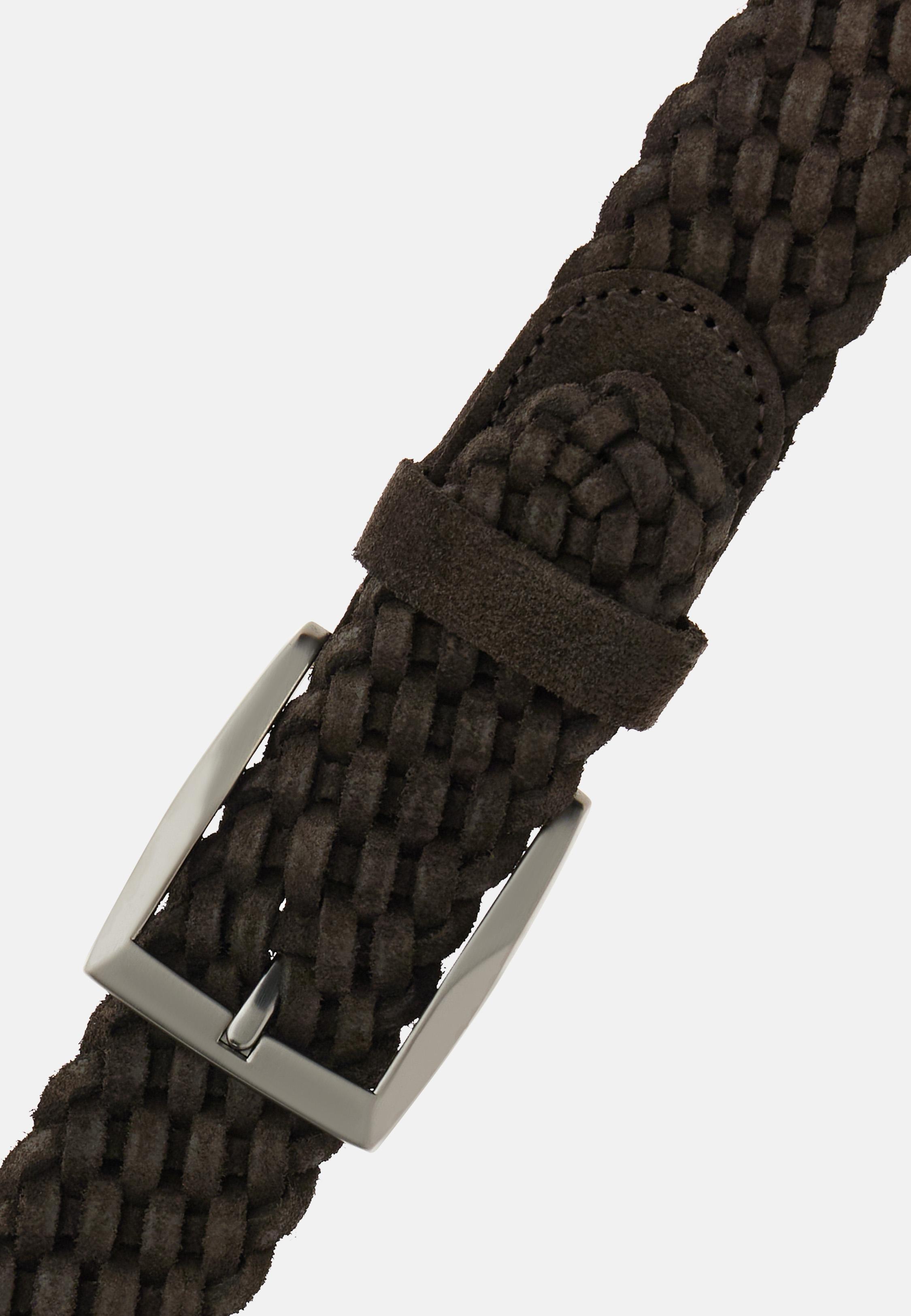 Woven Suede Belt Brown, Dark brown, medium