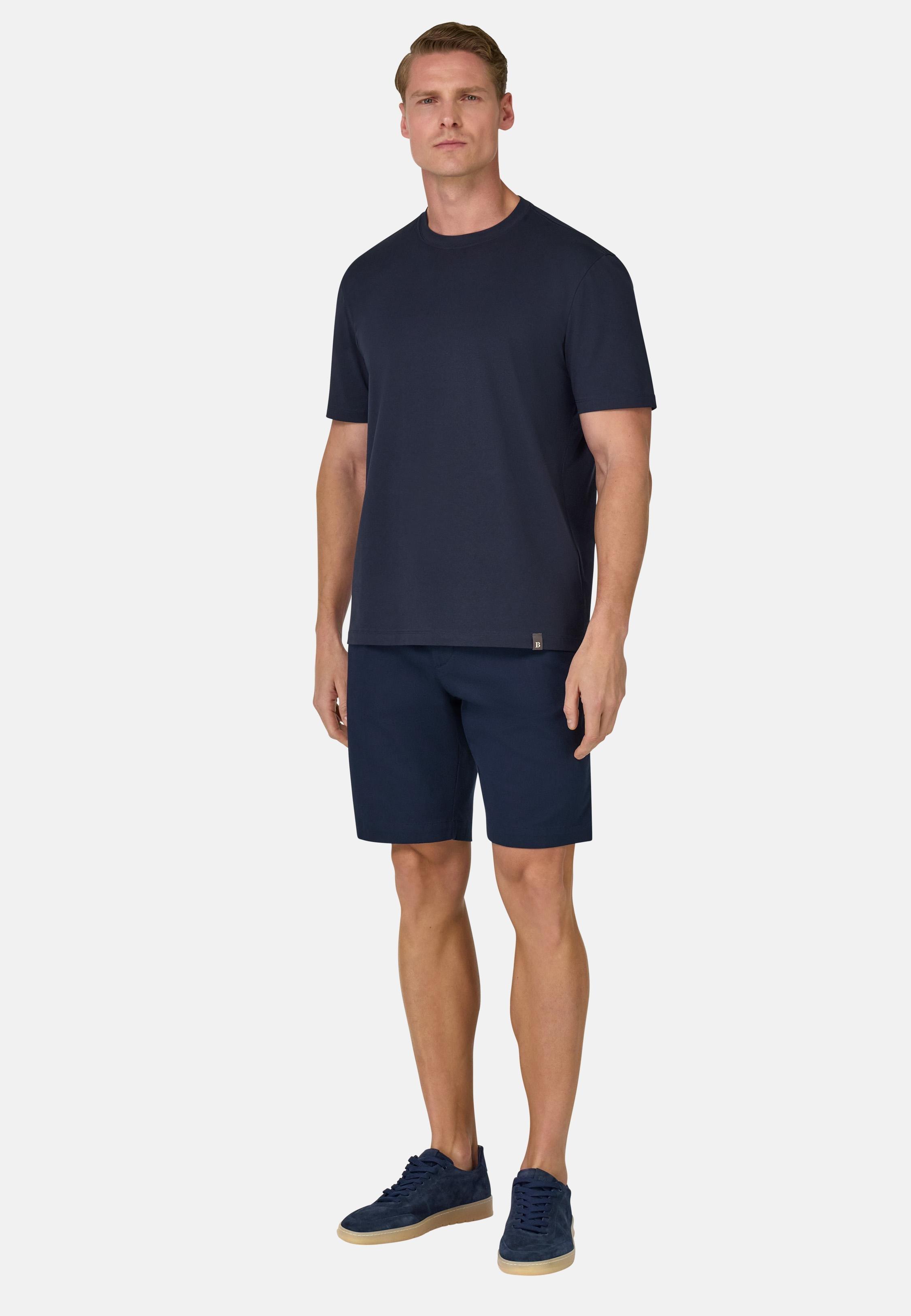 Stretch Cotton and Tencel Bermuda Shorts Navy, Navy blue, medium