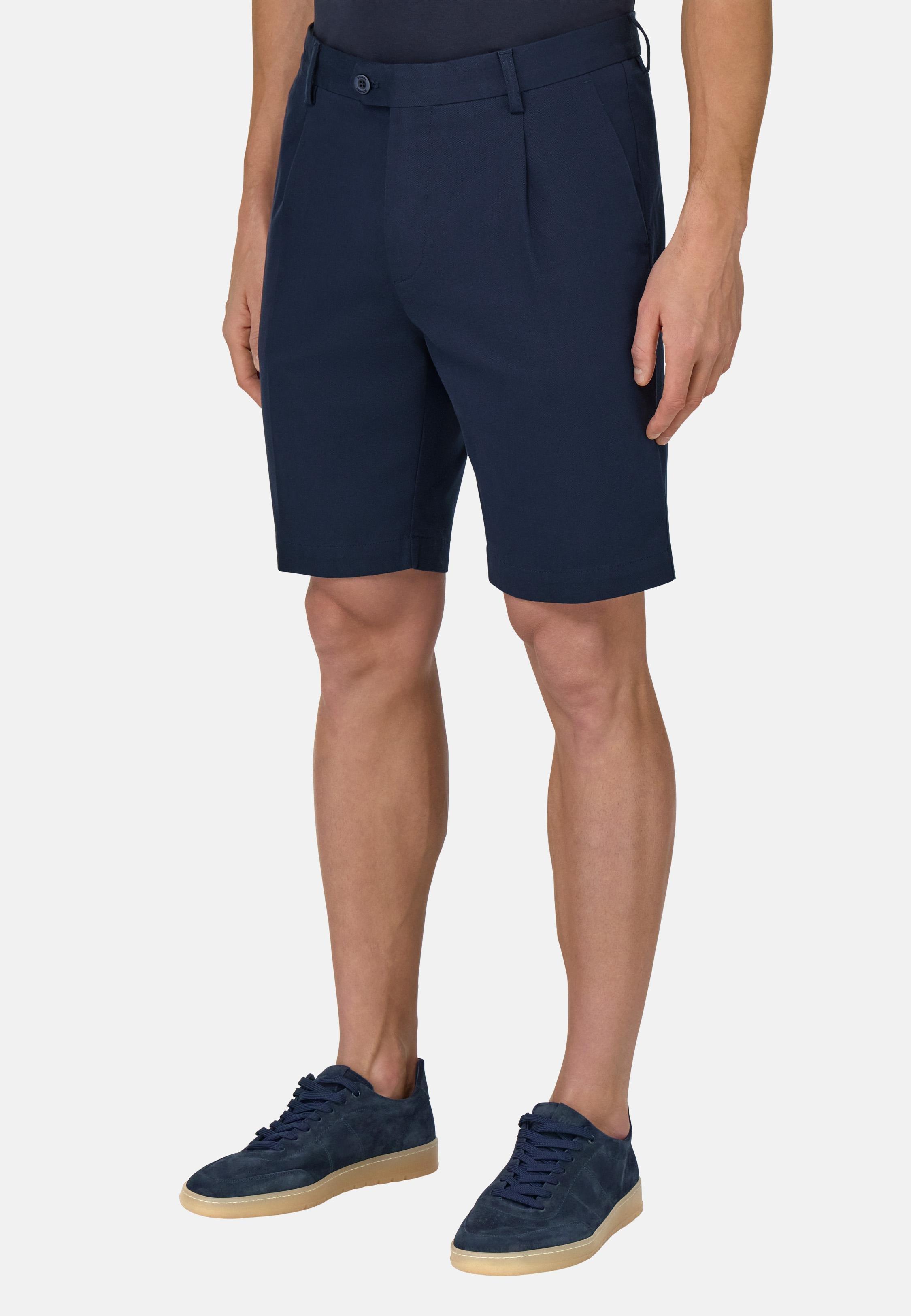 Stretch Cotton and Tencel Bermuda Shorts Navy, Navy blue, medium