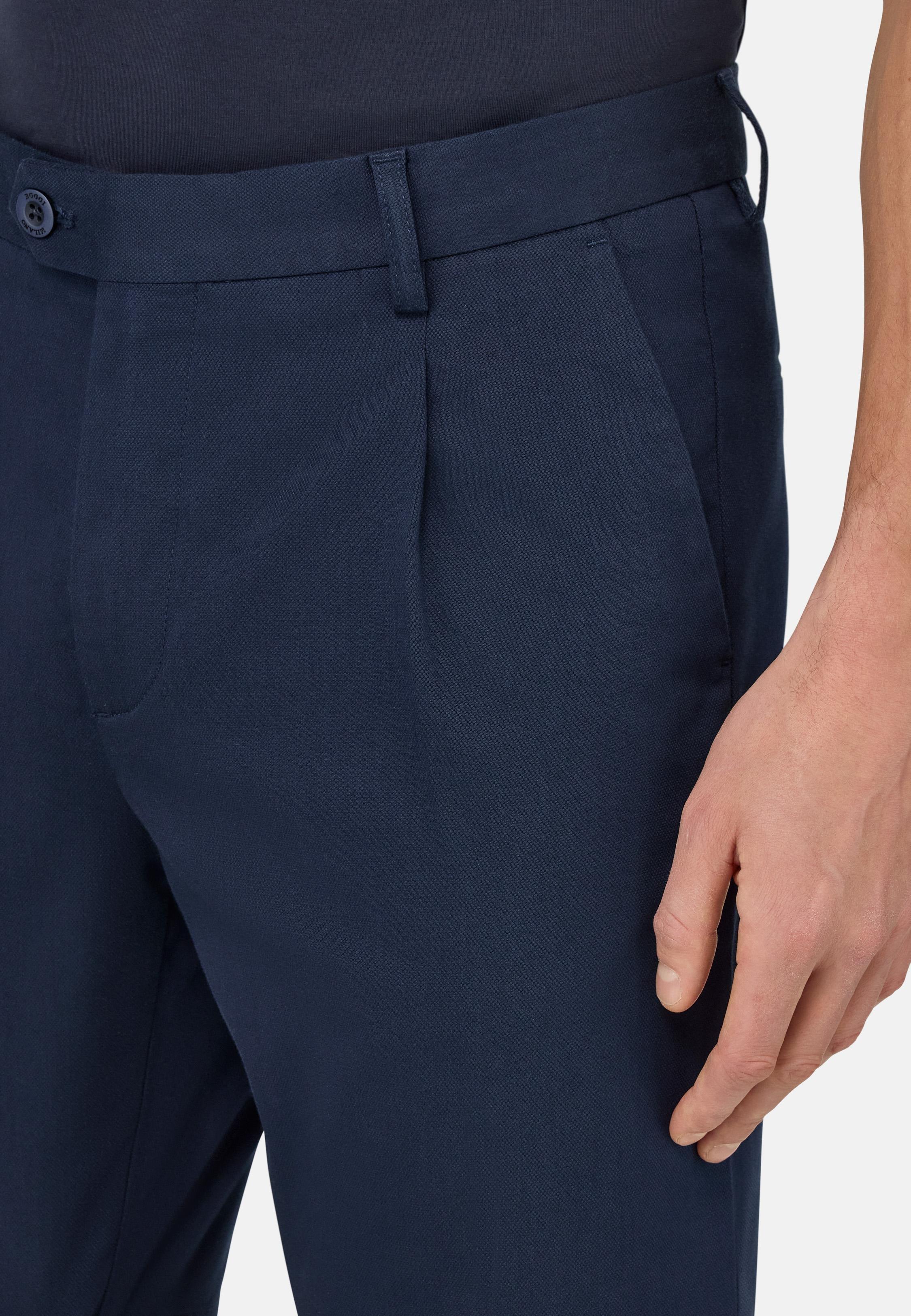 Stretch Cotton and Tencel Bermuda Shorts Navy, Navy blue, medium