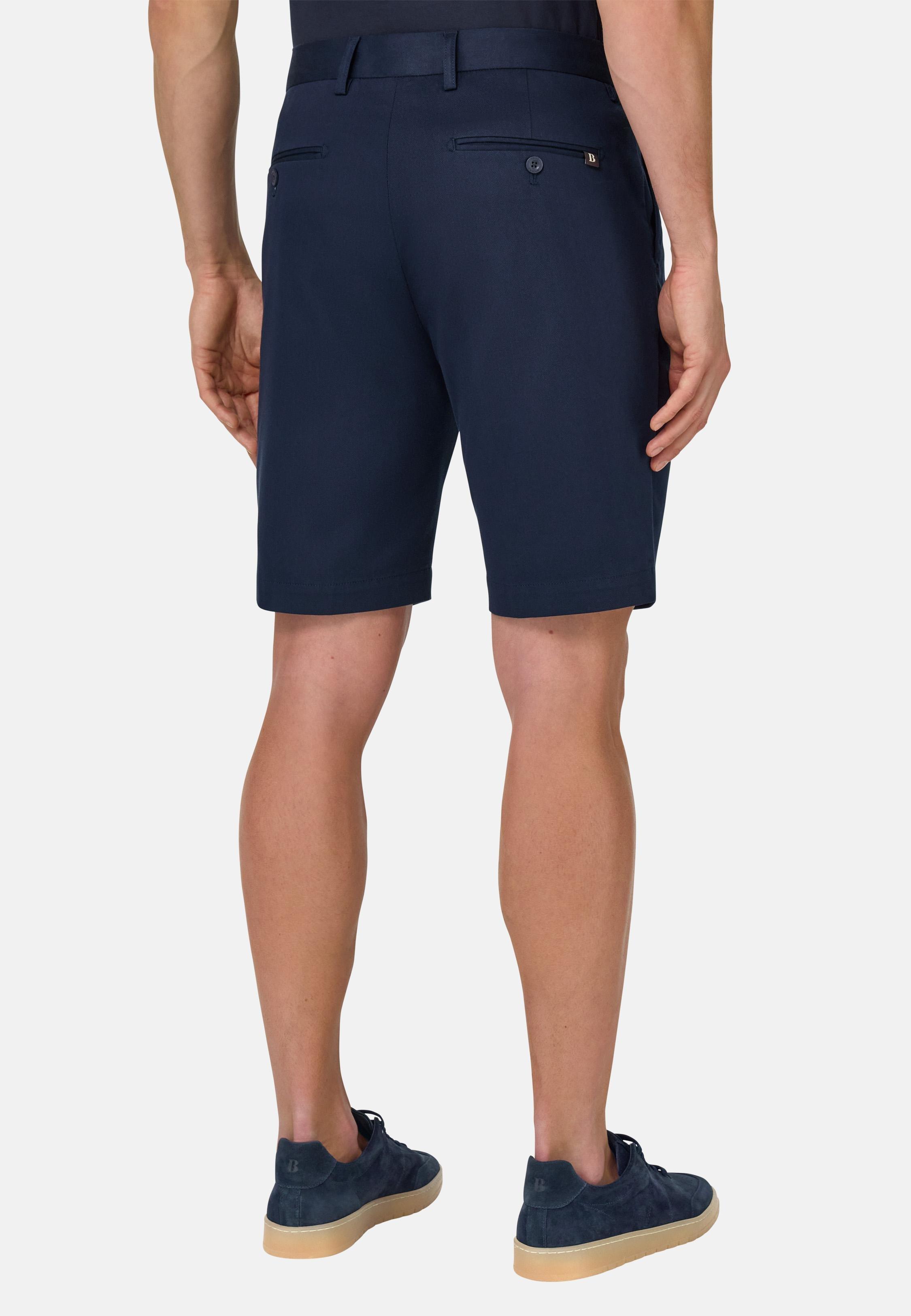 Stretch Cotton and Tencel Bermuda Shorts Navy, Navy blue, large image number 3