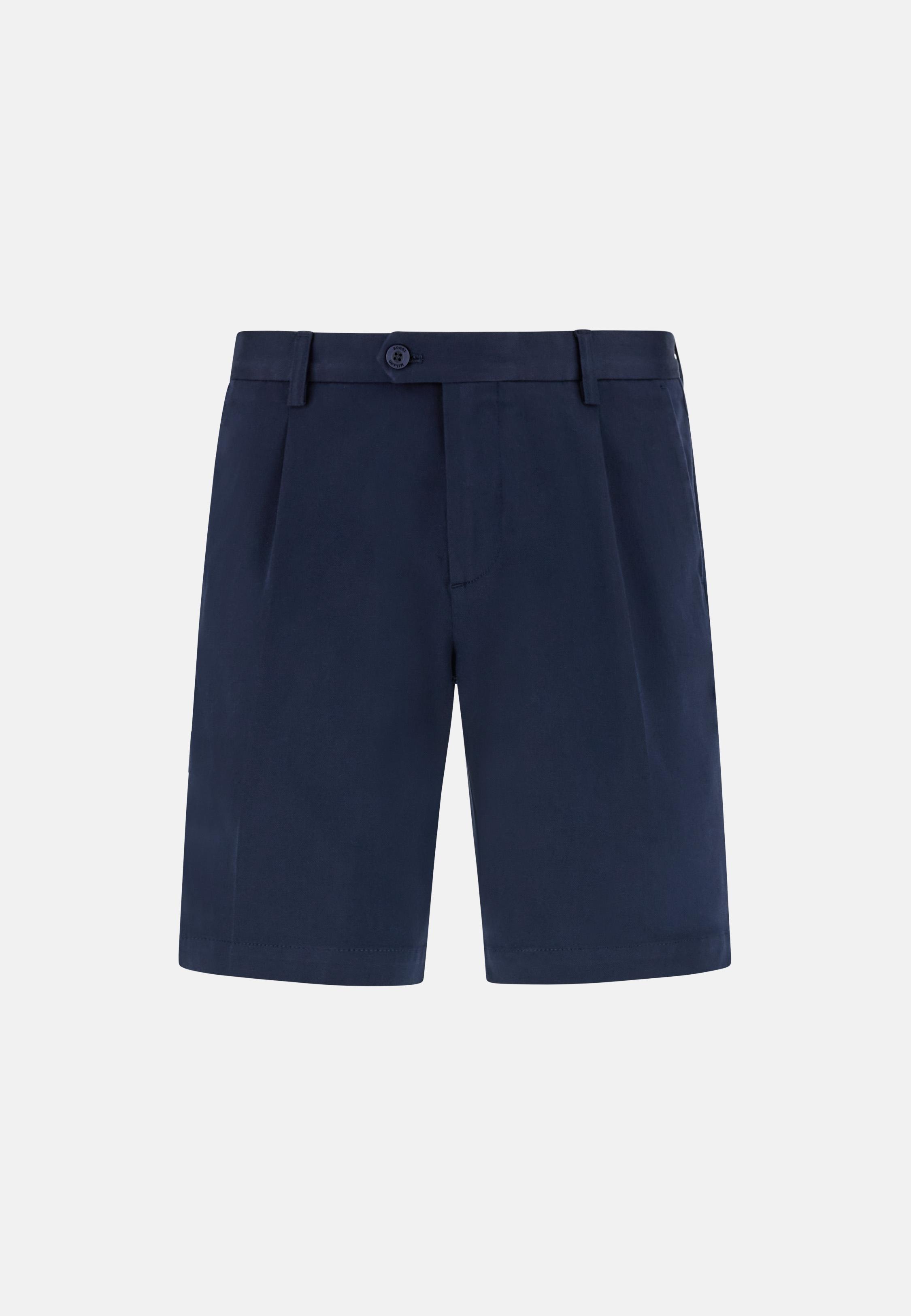 Stretch Cotton and Tencel Bermuda Shorts Navy, Navy blue, large image number 8